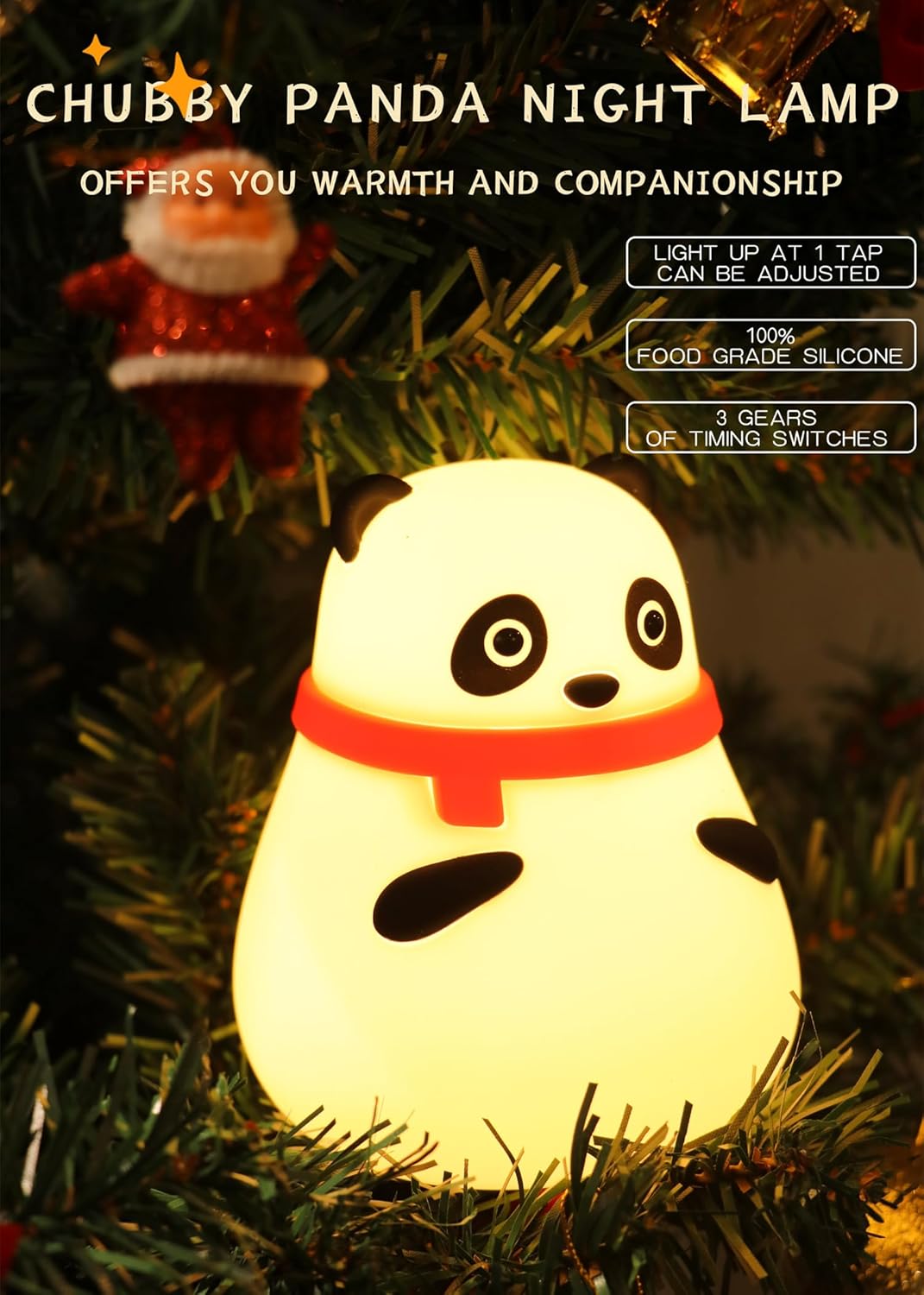 Linda luz nocturna para niños, lámpara de panda, regalos de cumpleaños, lámpara de noche LED suave para niños y bebés, luz nocturna de silicona