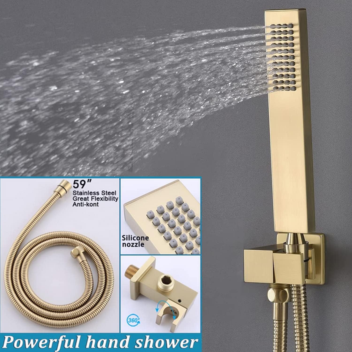 Sistema de ducha con chorros de cuerpo, juego de grifo de ducha dorado cepillado de 12 pulgadas, montaje en techo, grifo de ducha de lluvia,