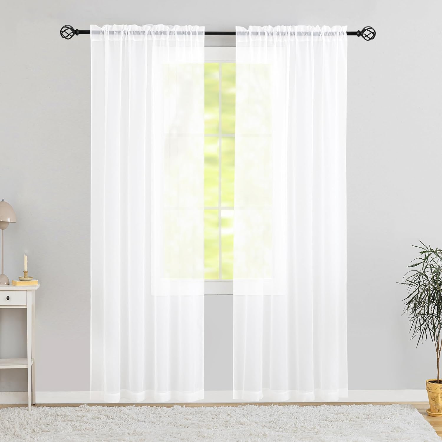 Karseteli 2 paneles de cortinas semitransparentes de gasa blanca de 84 pulgadas de largo, con bolsillo para cortinero, tratamiento de ventana para