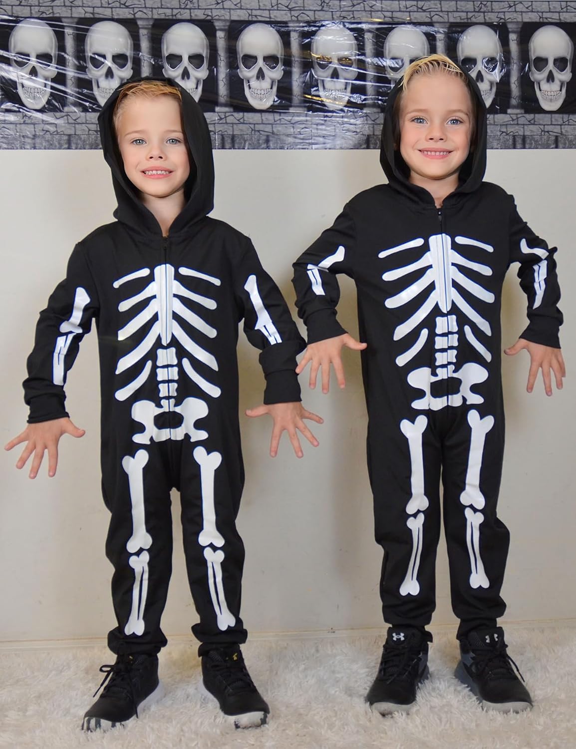 Enlifety 1-8T Disfraz de esqueleto de Halloween para niños y niñas, overol de calavera que brilla en la oscuridad con capucha