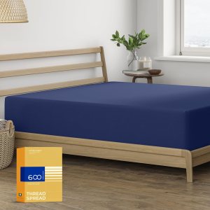 THREAD SPREAD Sábana bajera de bolsillo profundo lujosamente suave, 100% algodón, la sábana bajera más suave de 600 hilos tamaño Queen solo con THREAD SPREAD Sábana bajera de bolsillo profundo lujosamente suave, 100% algodón, la sábana bajera más suave de 600 hilos tamaño Queen solo con