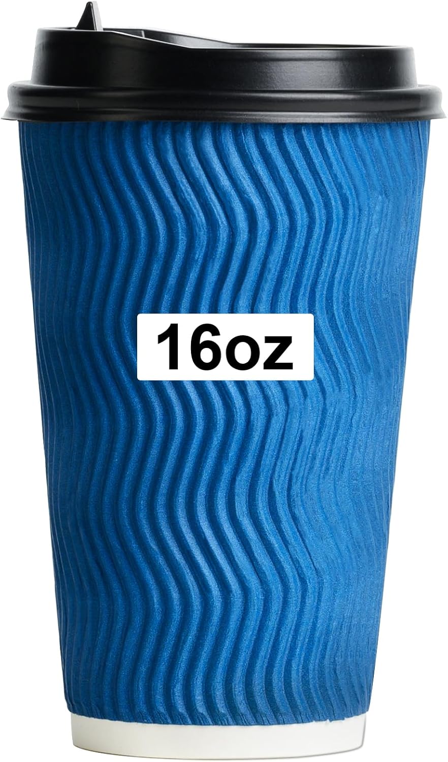 PARACITY Tazas de café desechables de papel aislado, 16 onzas, paquete de 50 con tapas, ondulación de doble pared, para bebidas, viajes