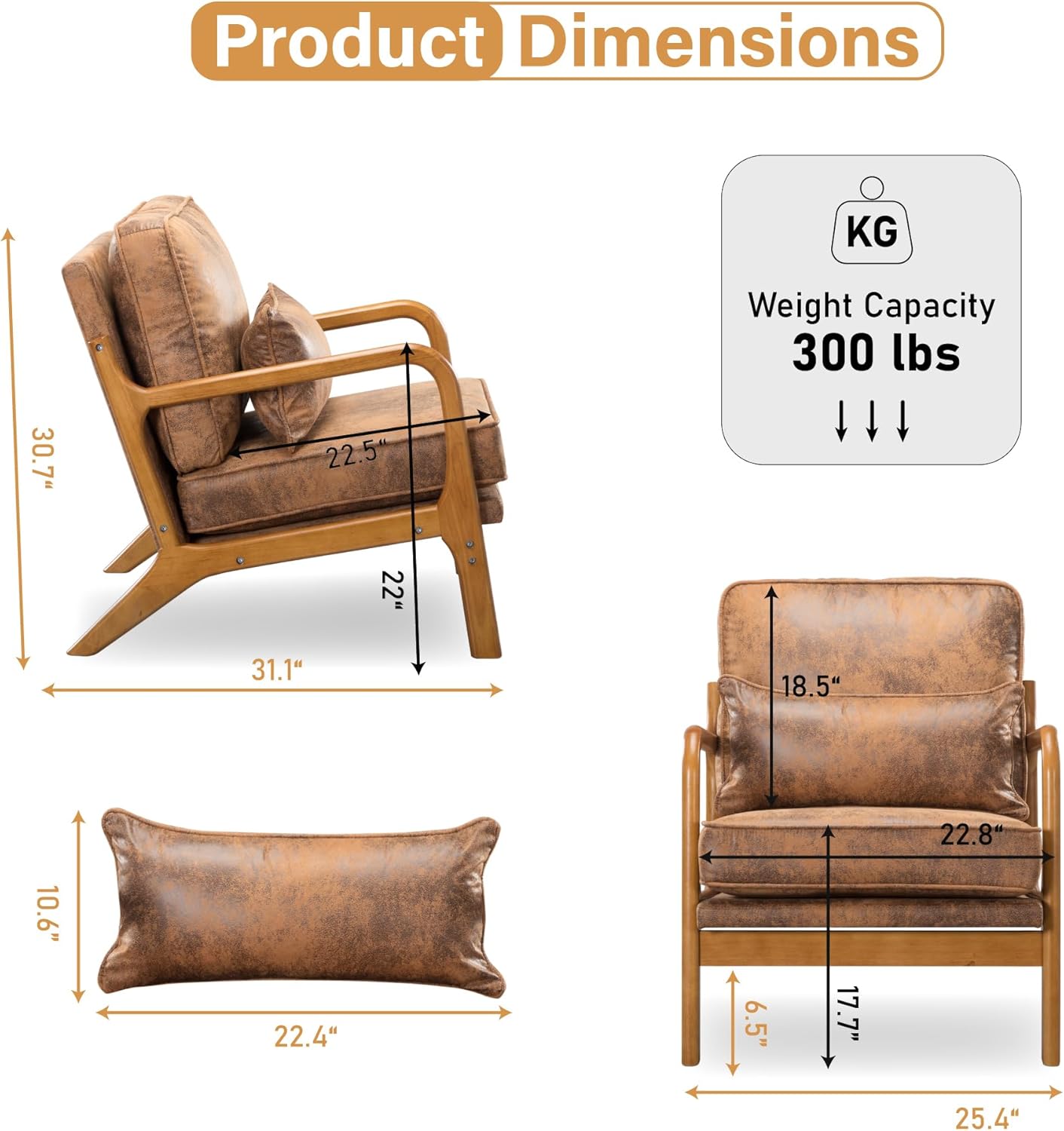 Silla decorativa para sala de estar, sillón tapizado moderno de mediados de siglo con almohada, sillón de lectura, cómoda silla decorativa para