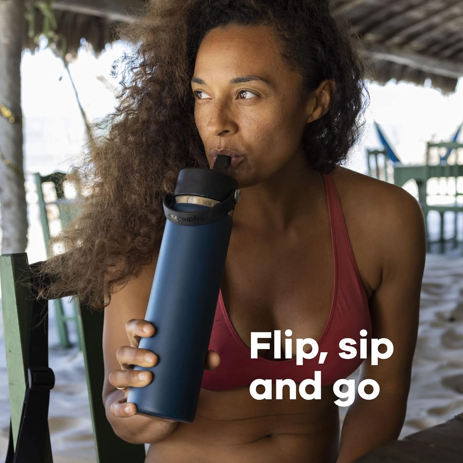 Hydro Flask Botella de agua de boca ancha de acero inoxidable con tapa de popote flexible y aislamiento al vacío de doble pared