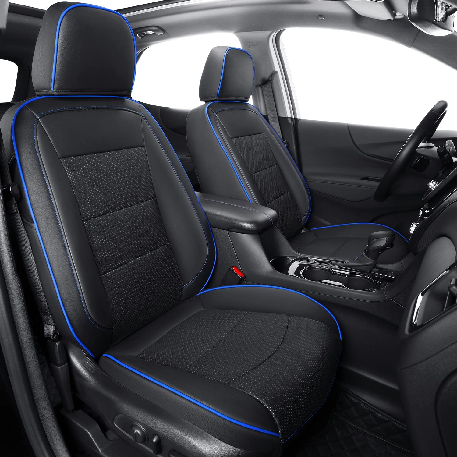 Fundas de asiento de terreno, aptas para GMC Terrain SLE SLT Denali AT4 SL 4dr SUV, piel sintética resistente al agua (juego completo, negro y azul)