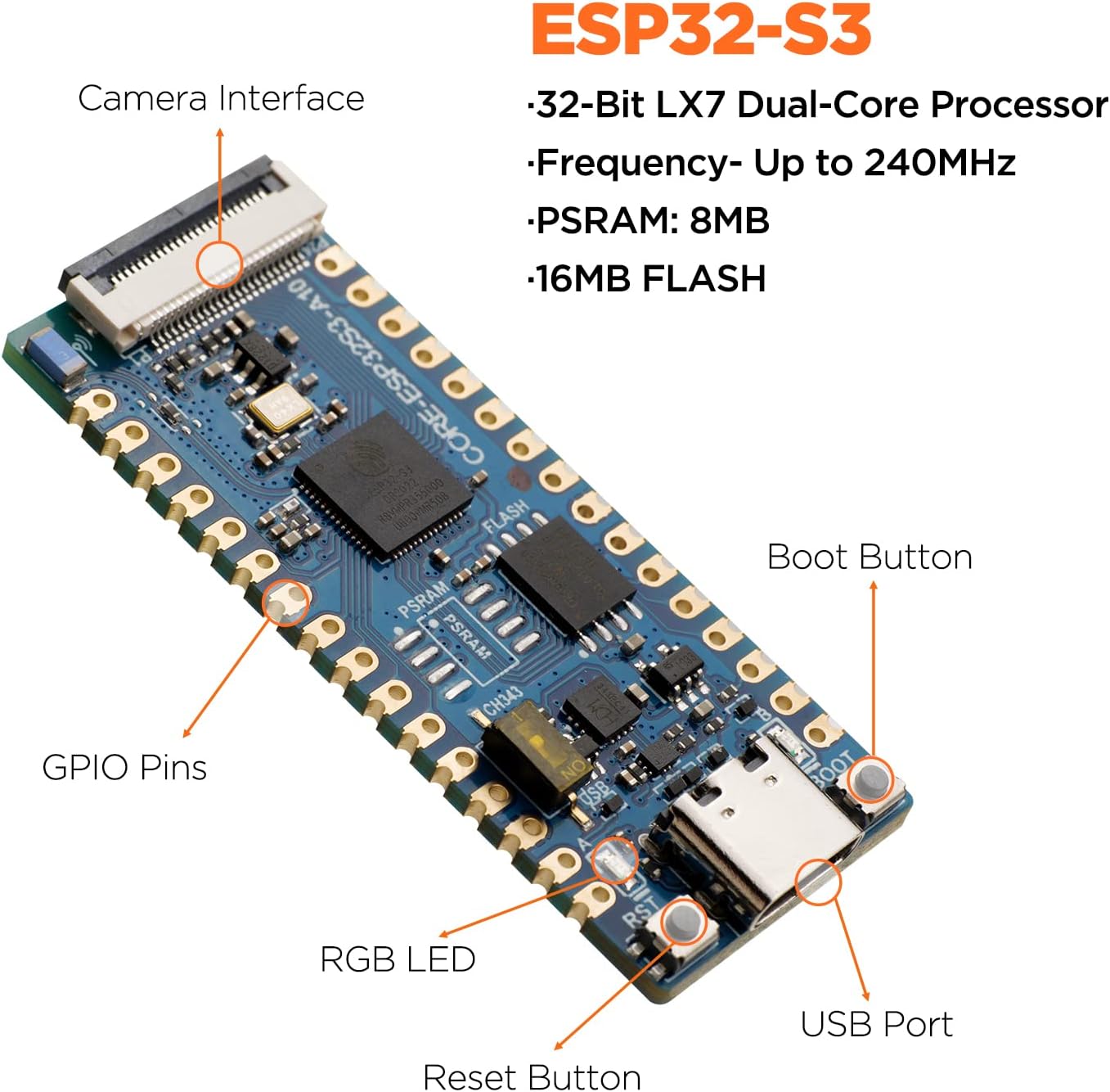 3 placas de desarrollo USB C ESP32 S3, ESP32-S3 MCU con PSRAM de 8 MB, flash de 16 MB y SRAM de 512 K, placa ESP32 con WiFi, Bluetooth, CH343P a