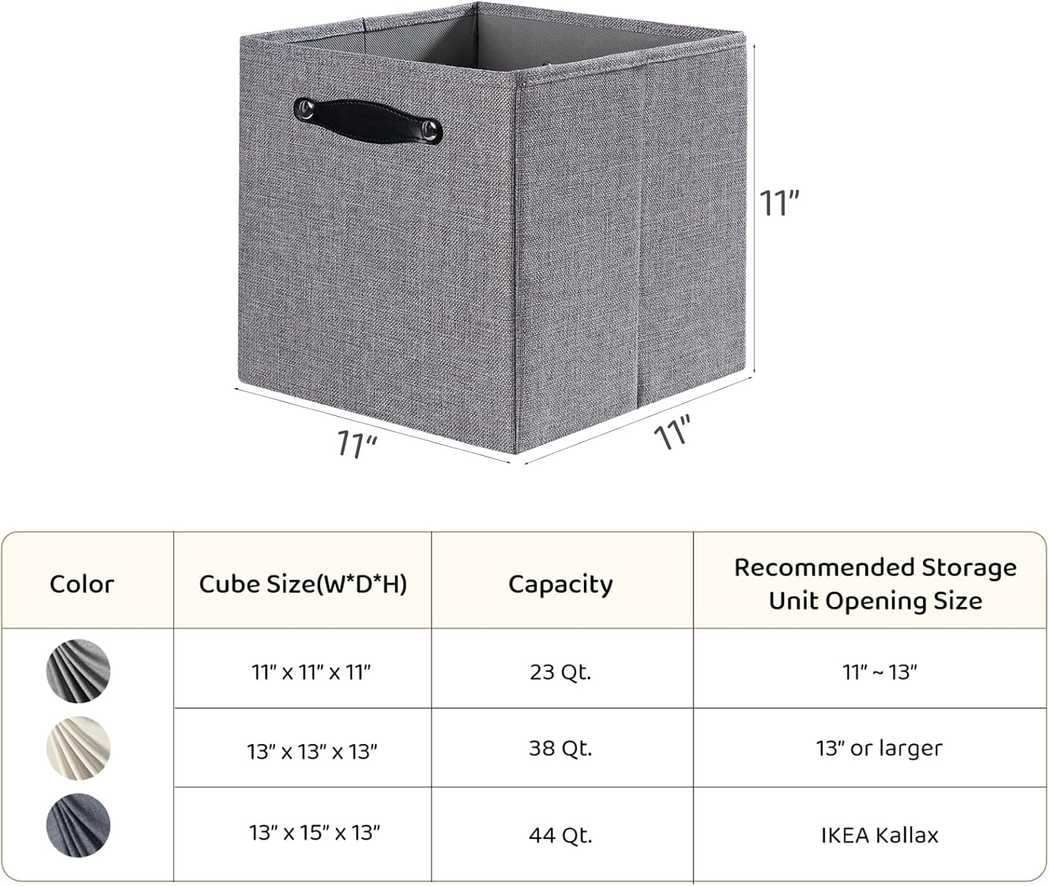 FABINADO Cubos de almacenamiento gruesos, cubo de almacenamiento plegable de 11 pulgadas con asas dobles para estante de almacenamiento cúbico,