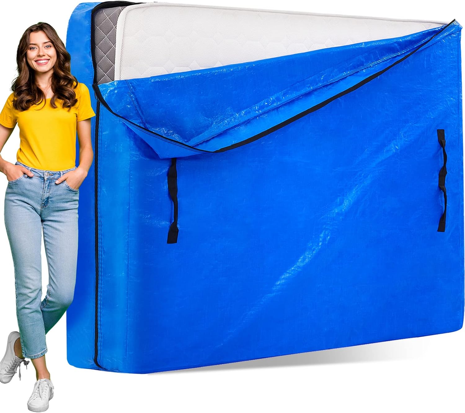 AlexHome Bolsa de colchón para mudanza y almacenamiento, lona resistente, reutilizable, funda de colchón fácil de transportar (tamaño calibrado)