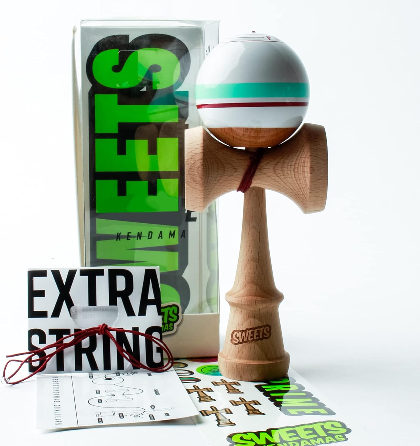 Sweets Kendamas Boost Sport Stripe Kendama – Pintura adhesiva, mejora la coordinación ojo-mano, reflejos, diseño de rayas, paquete de regalo de