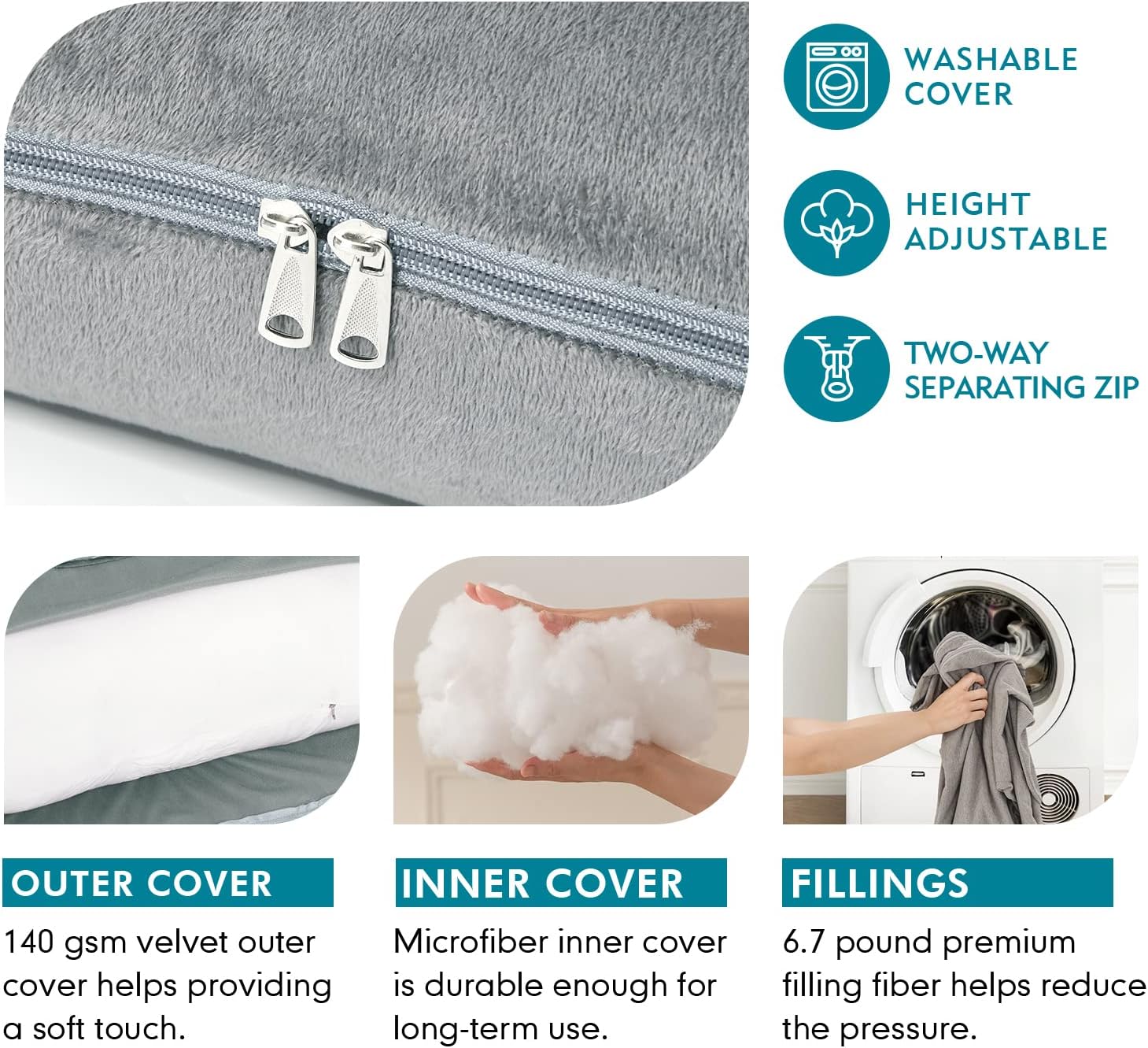 JOHNPEY Almohadas de embarazo para dormir, almohada de cuerpo completo en forma de U, almohada de maternidad imprescindible para el embarazo con