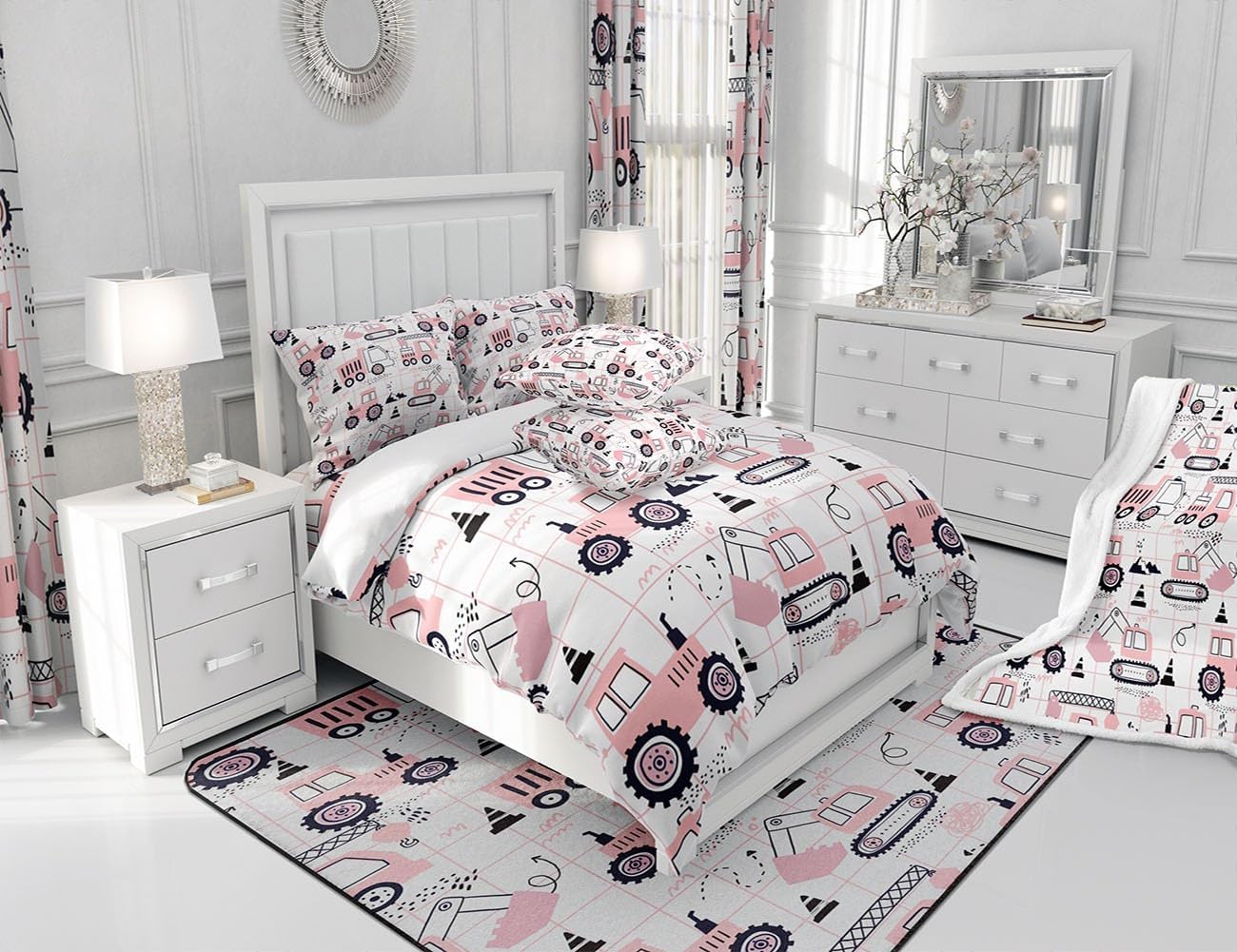 Feelyou Sábana bajera ajustable de construcción para niños, equipamiento para niños, camiones, juego de ropa de cama para excavadora, tractor, juego
