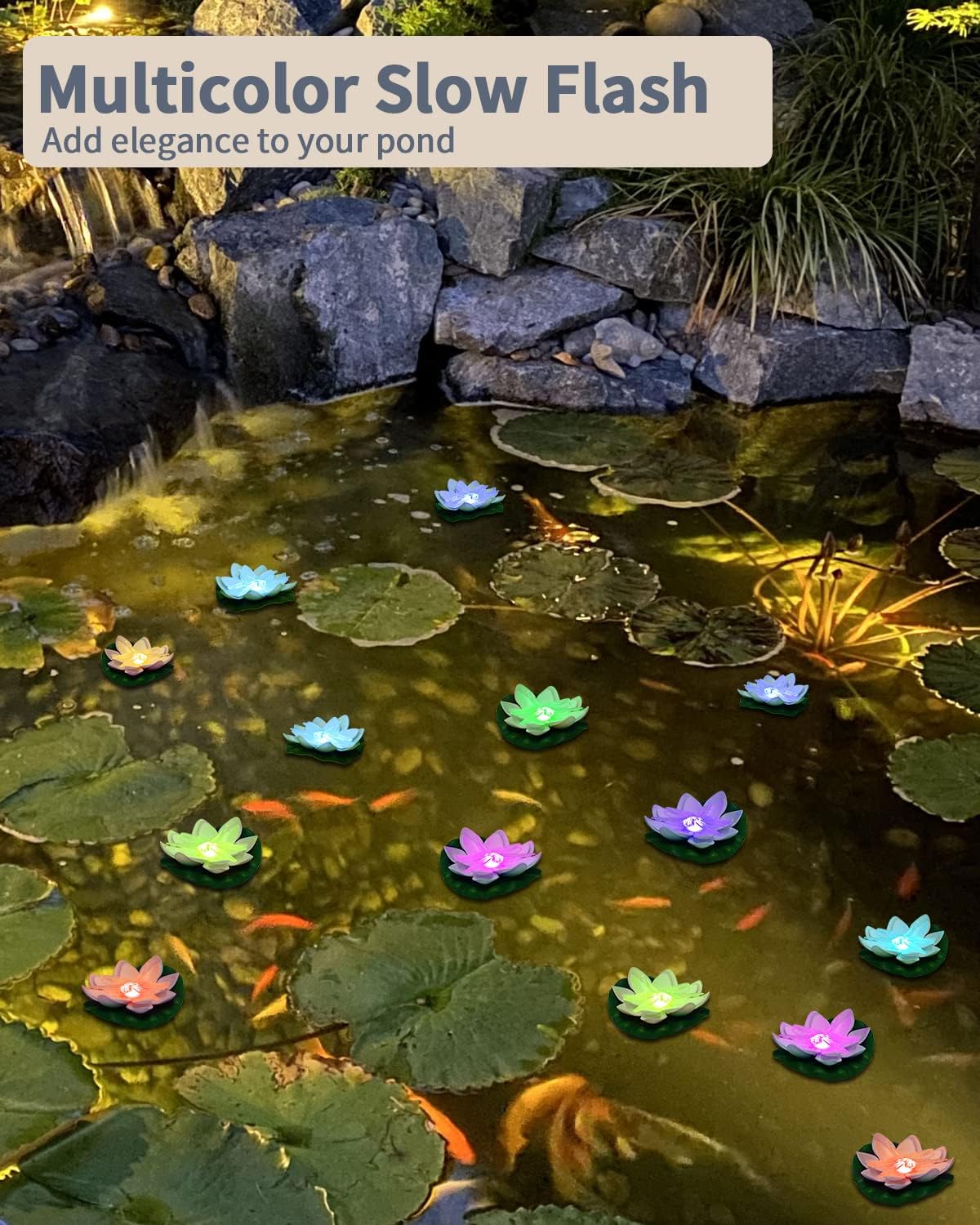 Loguide – Flor de loto impermeable con luz LED a la moda de luciérnagas, única, cambia el color de la flor, lámpara de noche de jardín de la casa,