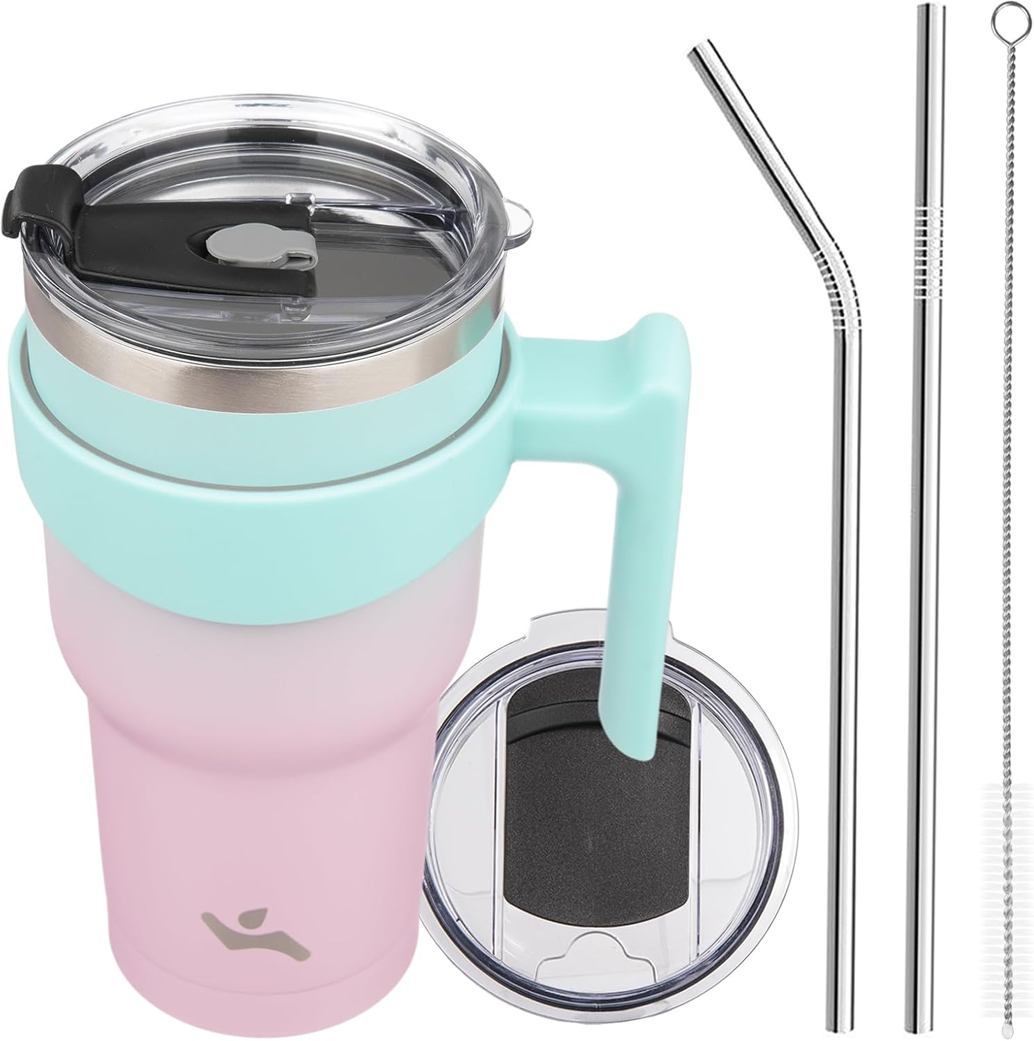 Konokyo Vaso de 30 onzas con asa y 2 pajillas, 2 tapas, botella de agua aislada de acero inoxidable al vacío, taza de viaje reutilizable, goma de