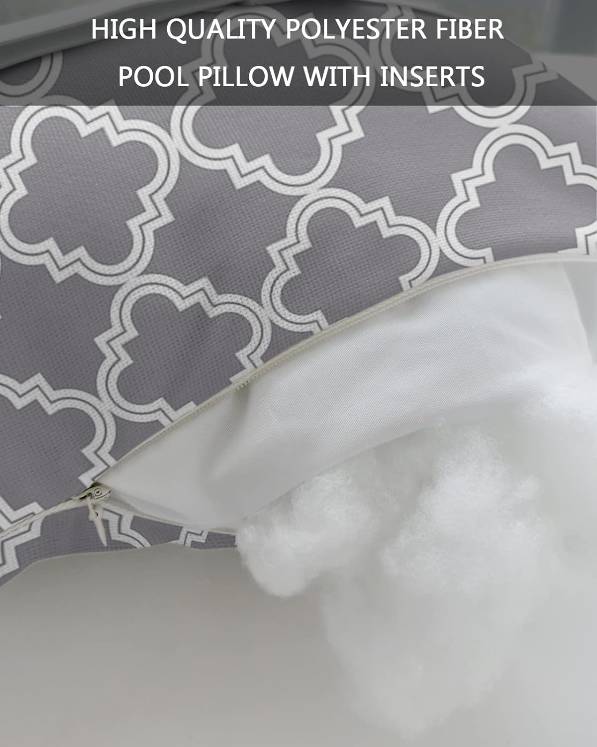 Almohada de exterior para tumbona, diseño marroquí gris, impermeable, para reposacabezas con inserto y correa elástica ajustable para playa,