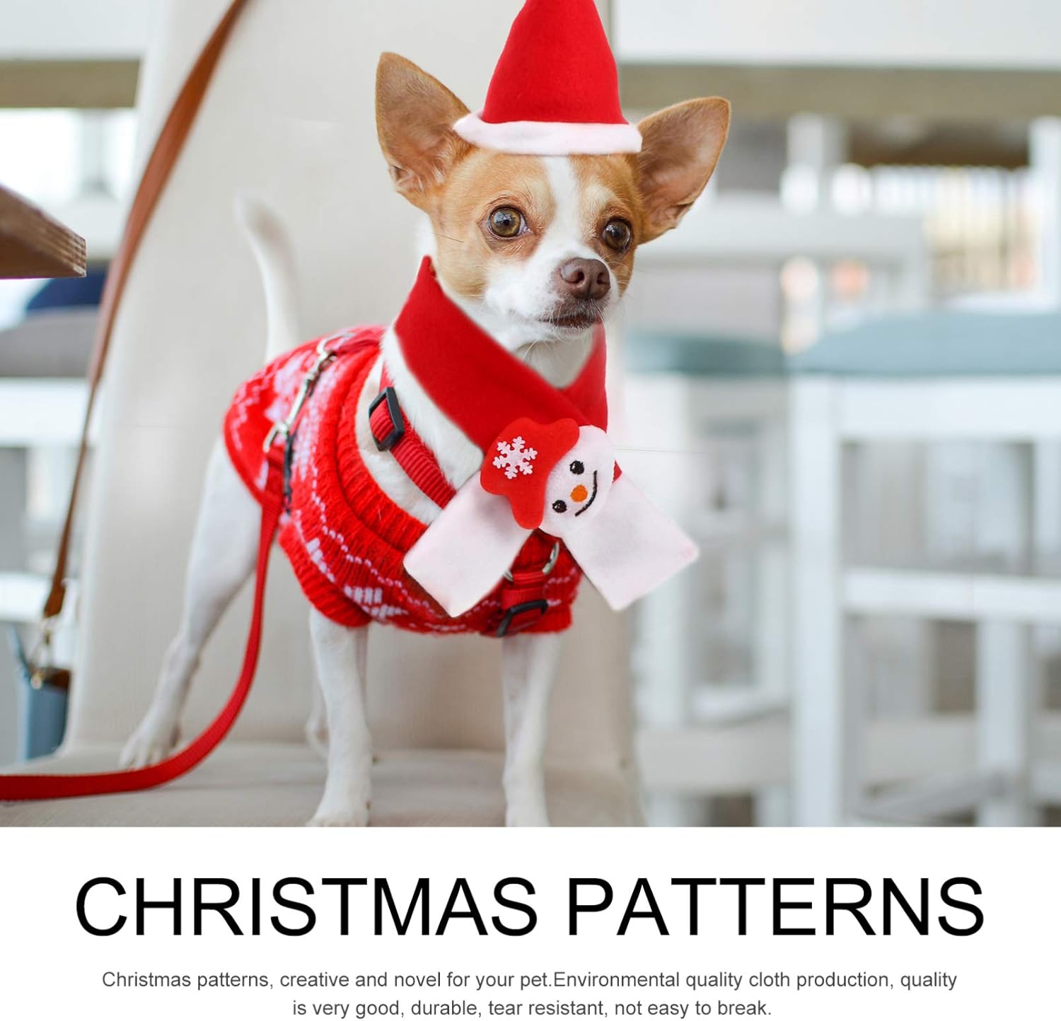 iplusmile 3 juegos de suministros de Navidad para mascotas, bufanda y sombrero para perros, collares para cachorros pequeños, disfraz de Papá Noel,