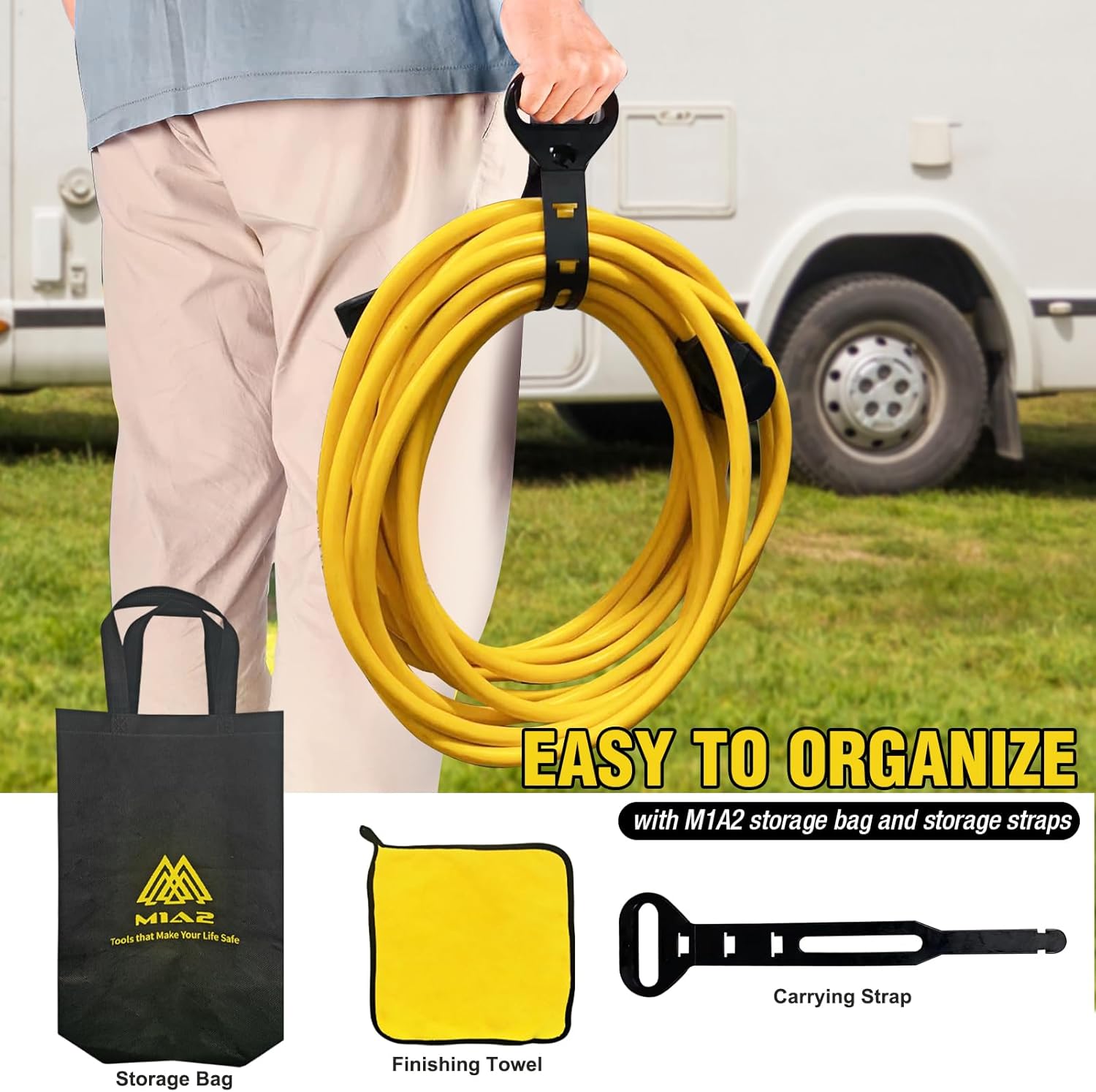 Cable de extensión de RV de 50 pies y 30 amperios NEMA TT-30P a TT-30R con mango de agarre, 3 clavijas de 125 voltios 103 STW 10 AWG calibre 3