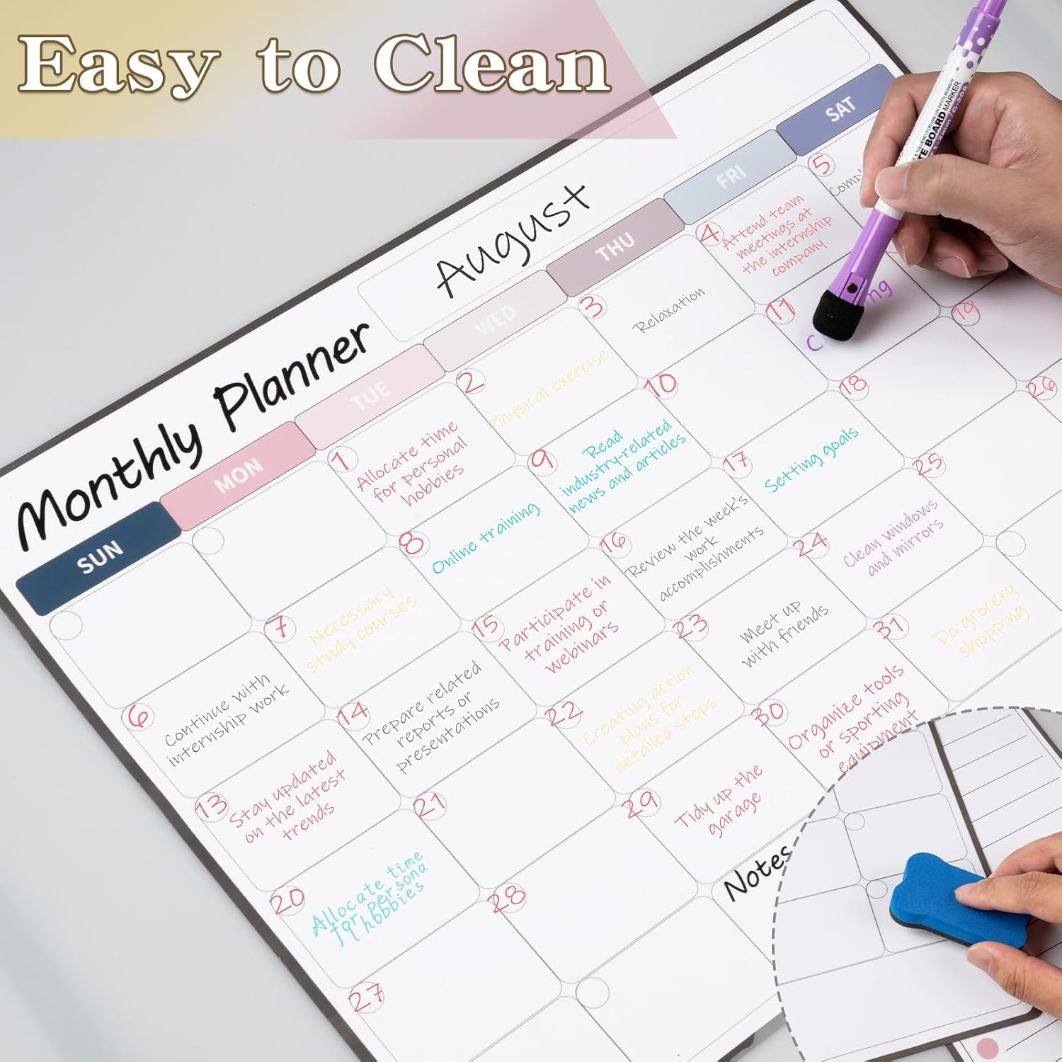 Juego de calendario mensual de 3 piezas de tabla magnética de tareas, 13 x 17 pulgadas, tablero de tareas de borrado en seco para nevera con pizarra