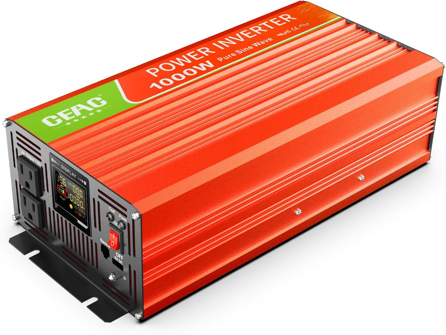 Inversor de onda sinusoidal pura de 1000 W, convertidor de 12 V CC a 110 V CA con rayo, cable de datos USB para el hogar, RV, camión, campamento con