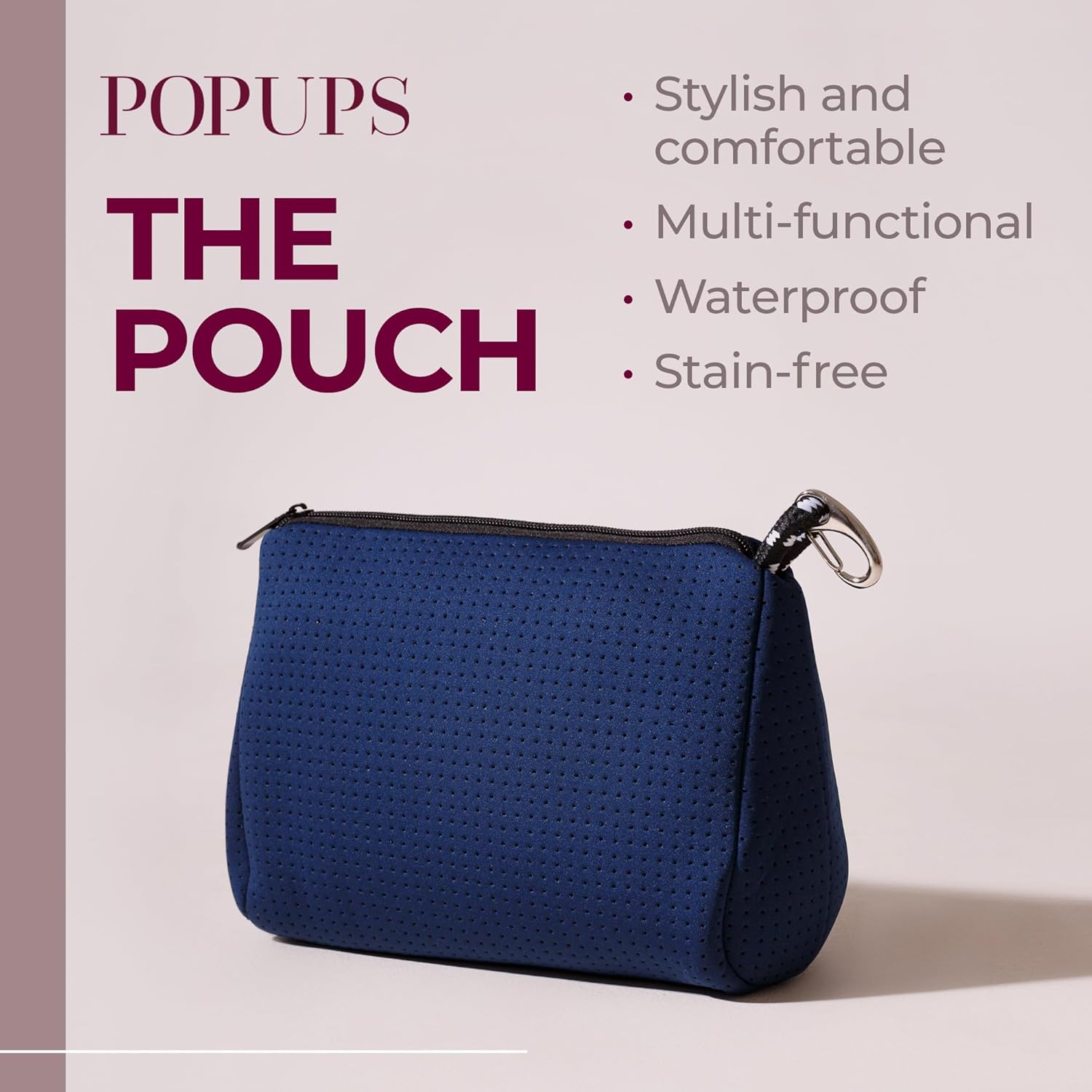Pop Ups Brand – Bolsa de maquillaje grande con cremallera, de neopreno, lavable a máquina, artículos de tocador de viaje, bolsa organizadora de