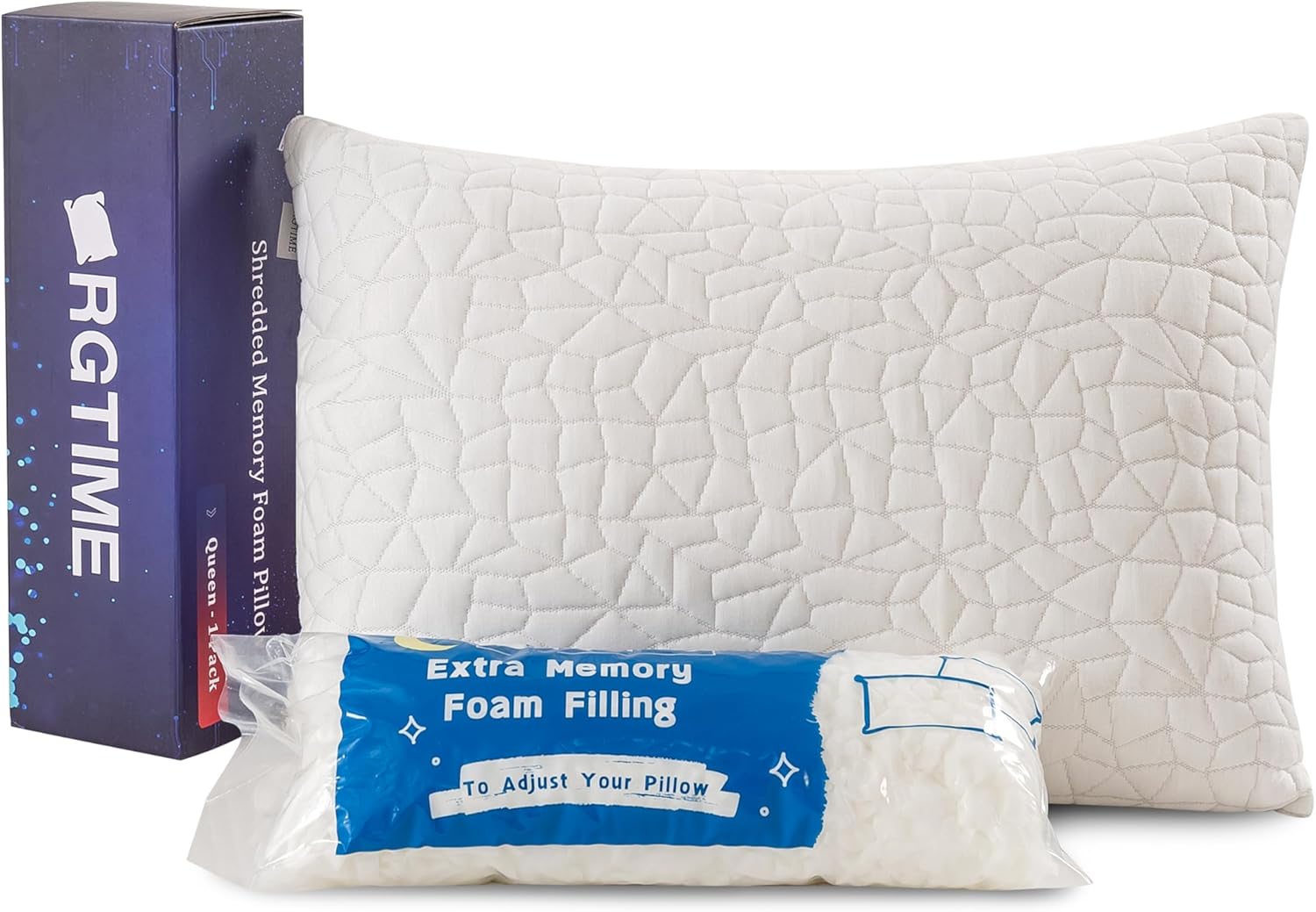 Almohada de espuma viscoelástica triturada, tamaño Queen (1 unidad), almohada de cama ajustable para personas que duermen boca abajo, cómoda