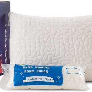 Almohada de espuma viscoelástica triturada, tamaño Queen (1 unidad), almohada de cama ajustable para personas que duermen boca abajo, cómoda Almohada de espuma viscoelástica triturada, tamaño Queen (1 unidad), almohada de cama ajustable para personas que duermen boca abajo, cómoda