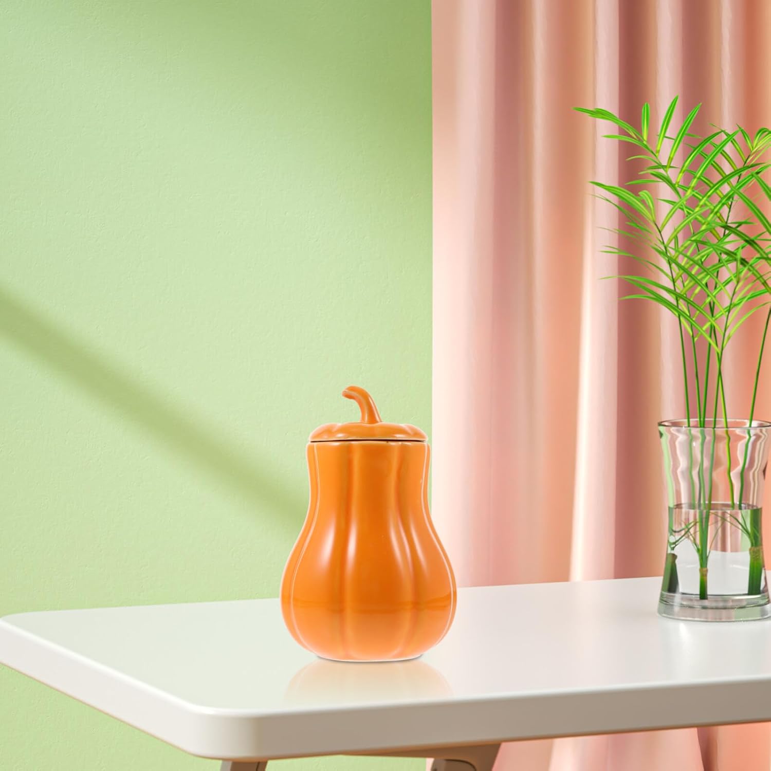 UPKOCH Tarro de té de cerámica con forma de calabaza, tarro de caramelo suelto, tarro de té, café, azúcar, recipiente de alimentos para decoración