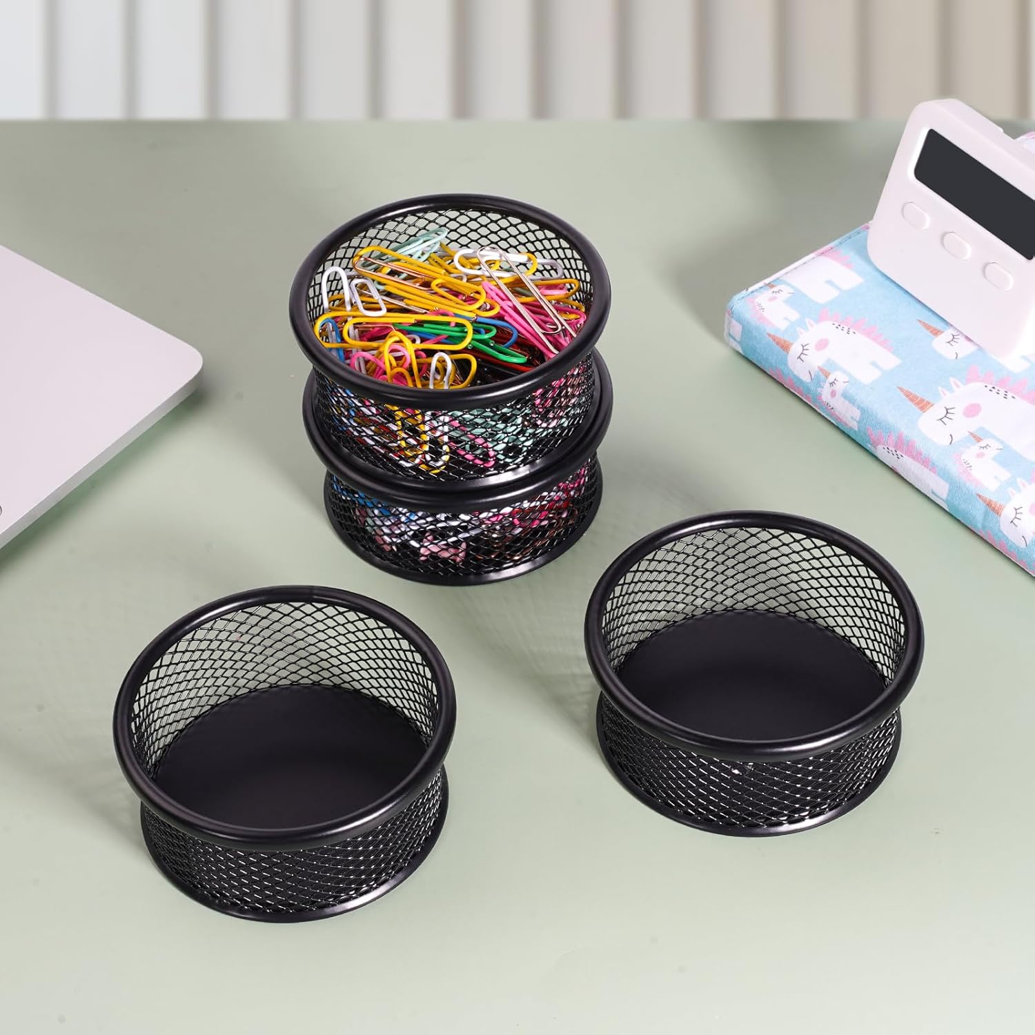 Soporte de clip de papel para escritorio, soportes de clip, soportes de malla para clips de papel de metal, organizador de clips de papel para