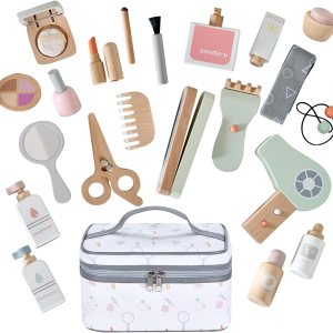 Juego de 22 juguetes de maquillaje de madera para niños pequeños, juguetes de salón de belleza de madera, kit de maquillaje de madera con accesorios Juego de 22 juguetes de maquillaje de madera para niños pequeños, juguetes de salón de belleza de madera, kit de maquillaje de madera con accesorios