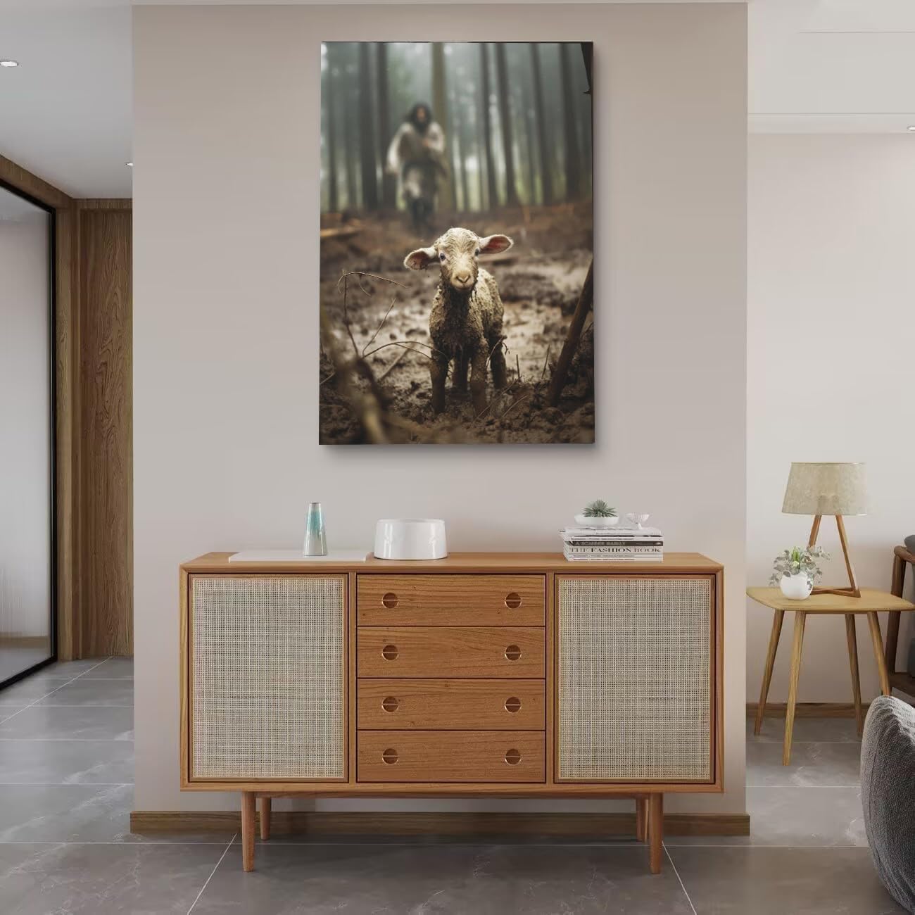 Fchen art Póster de fe de Jesús y cordero, arte de Dios, arte religioso de pared, póster de Jesús de Cristo Jesús, lienzo impreso para decoración de
