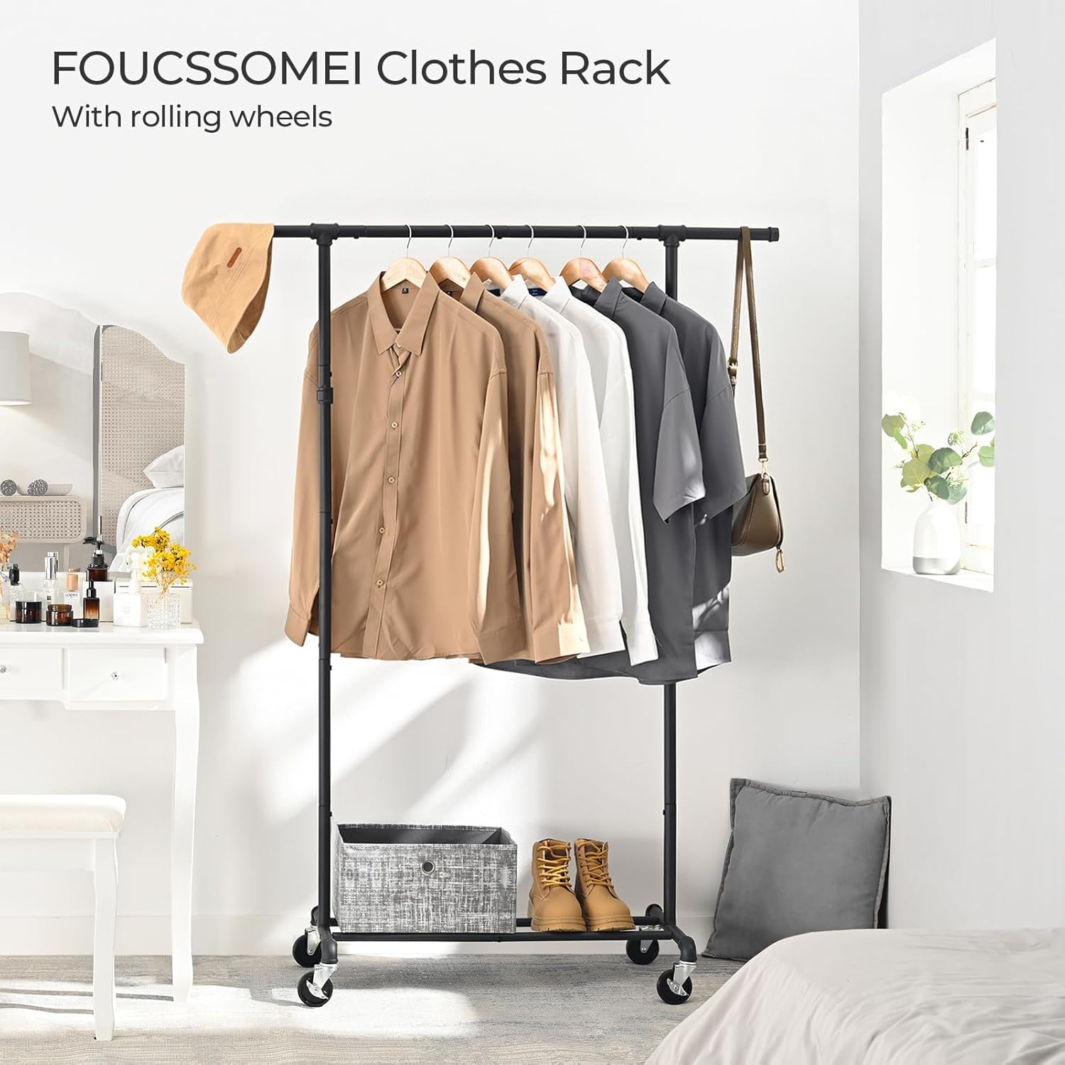 Perchero de ropa con ruedas, perchero de ropa resistente, perchero de ropa de metal, organizador de armario, para dormitorio, sala de estar, ventas