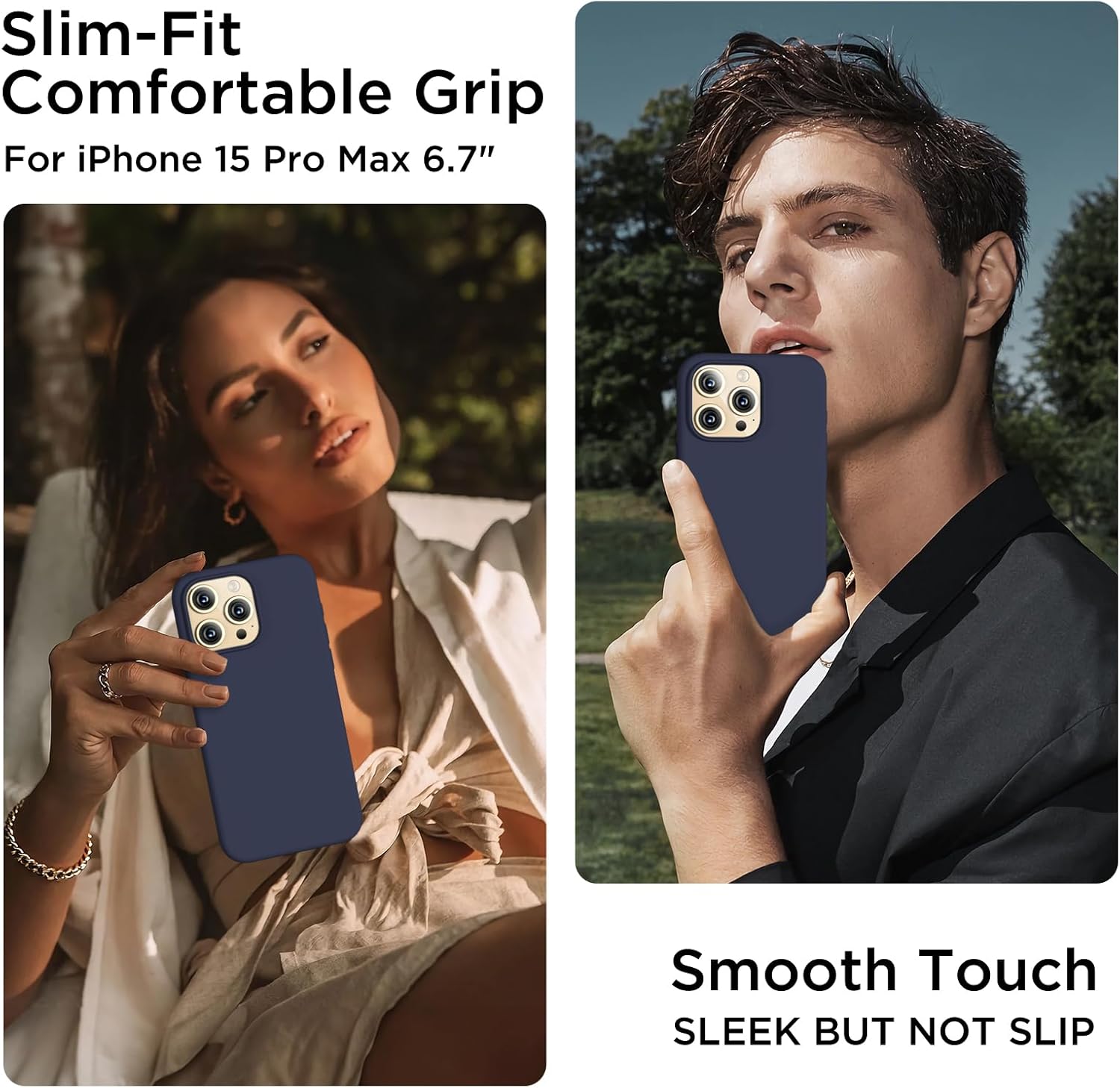 Compatible con iPhone 15 Pro Max, funda de silicona líquida, cuerpo completo, funda protectora a prueba de golpes, delgada funda para teléfono con