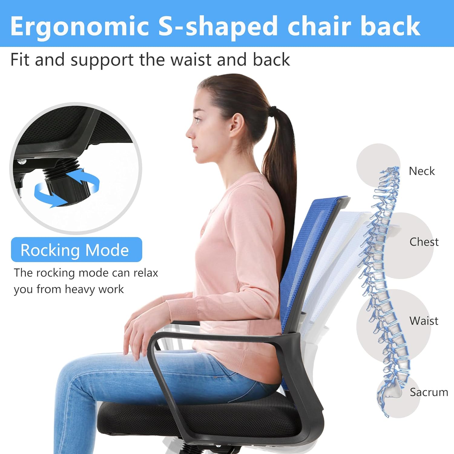 PayLessHere Silla de oficina para computadora, silla ergonómica de malla, respaldo medio, silla giratoria para oficina en casa, silla de escritorio