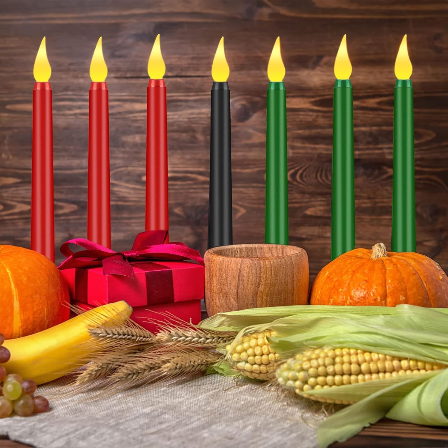 7 velas LED Kwanzaa Mishumaa Saba verde, rojo y negro, velas cónicas para decoración de iglesia
