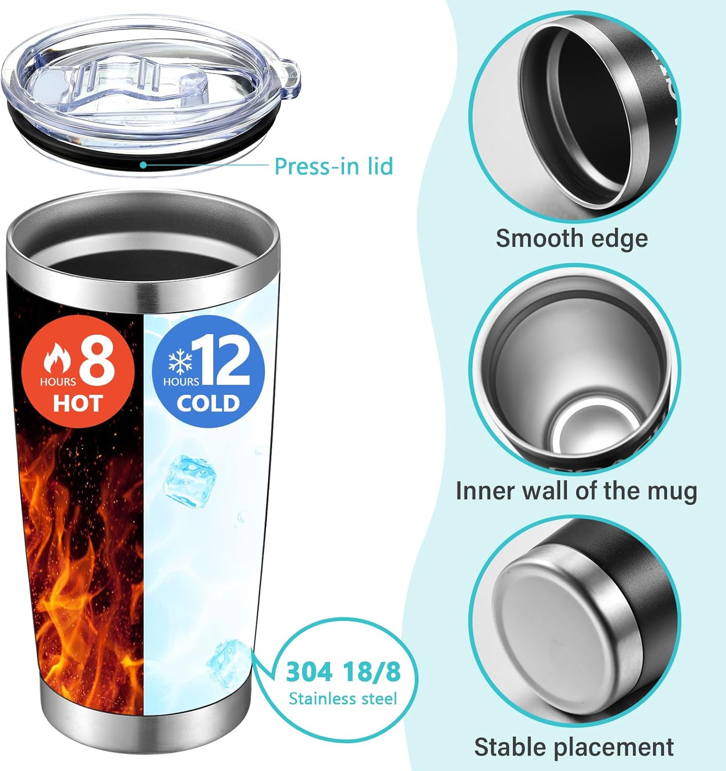 Paquete de 6 vasos de viaje de acero inoxidable de 20 onzas con tapa, popote y cepillo, regalo de agradecimiento para hombres y mujeres, voleibol,