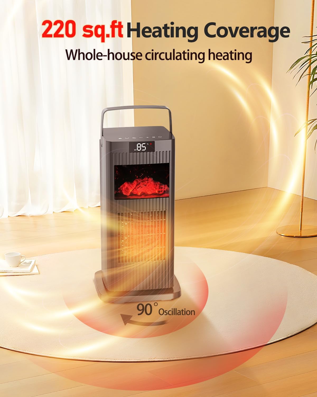 Calentador de espacio con termostato, calentadores eléctricos para uso en interiores, oscilación de 90, 4 modos, temporizador de 12 horas,