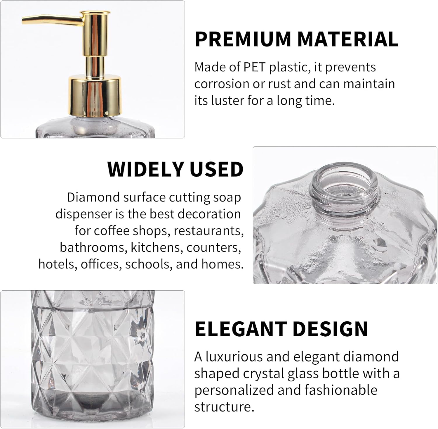 Dispensador de jabón con bomba, dispensador de jabón con patrón de diamante para encimera de cocina, baño, accesorios de baño rosa intenso (paquete