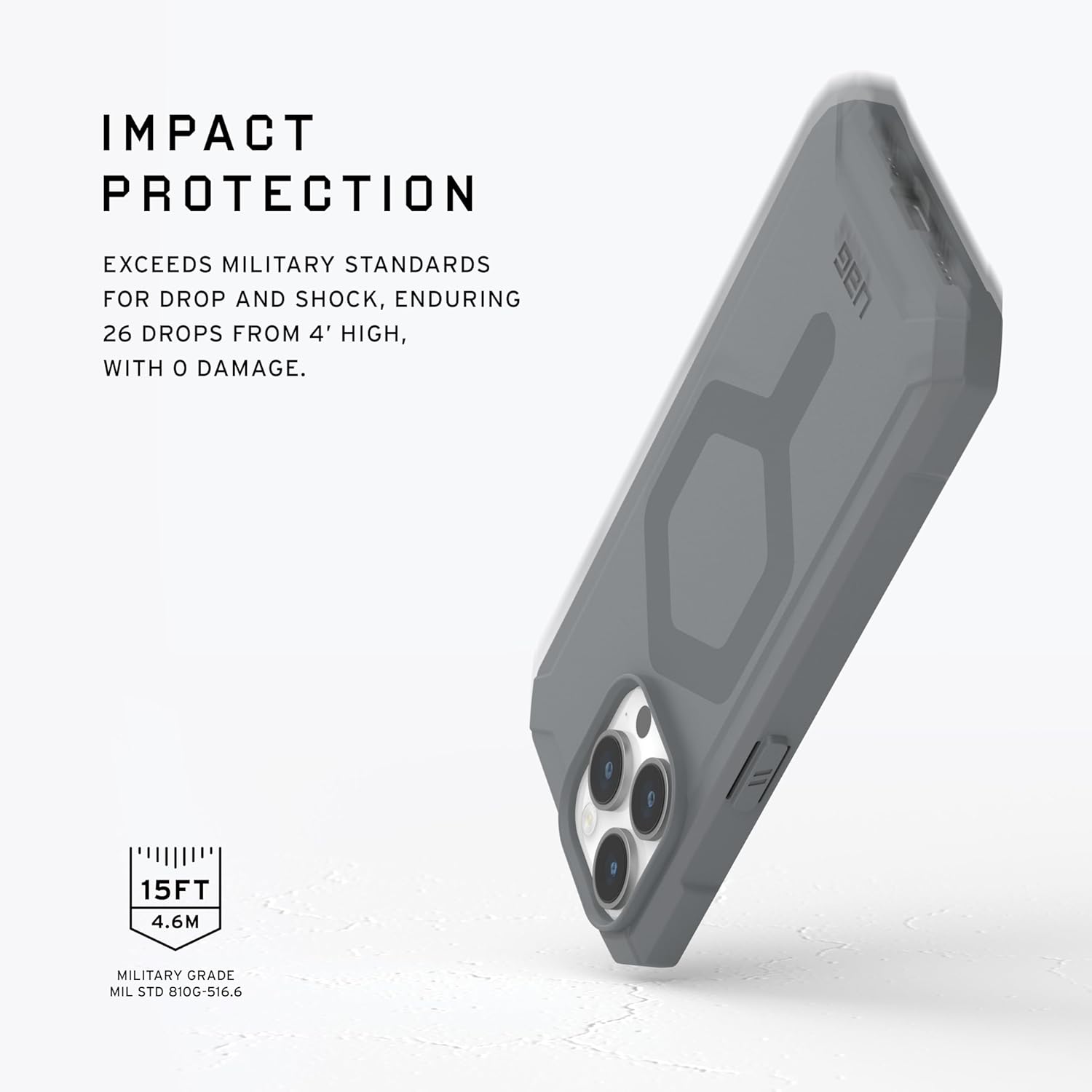 URBAN ARMOR GEAR UAG – Funda compatible con iPhone 15 Pro Max de 6.7 pulgadas, Essential Armor plateado con imán integrado compatible con carga