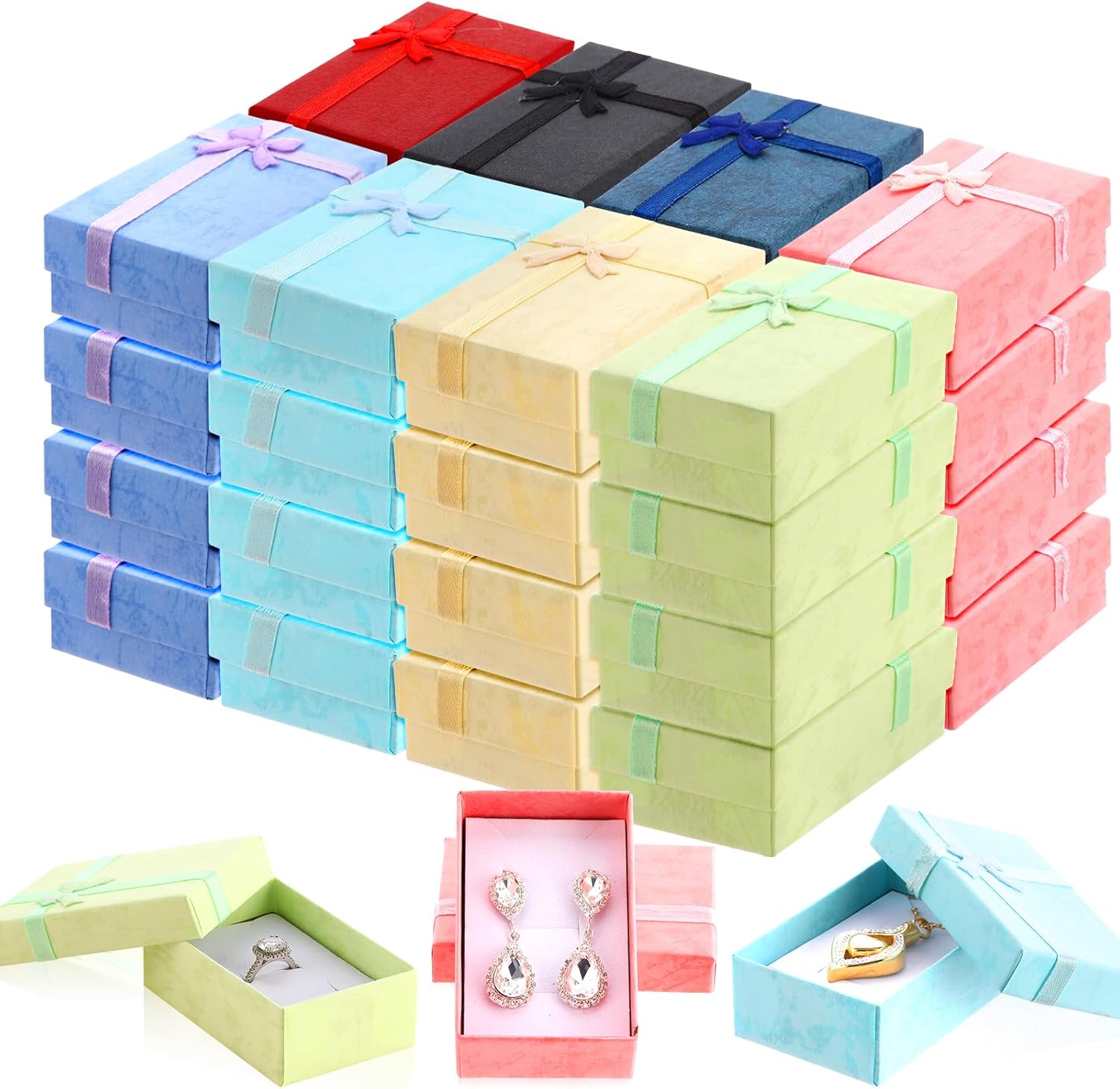 Juego de 160 cajas de regalo de joyería, cajas de joyería vacías, cajas de regalo pequeñas para joyas, cajas de cartón para joyas con lazo de cinta