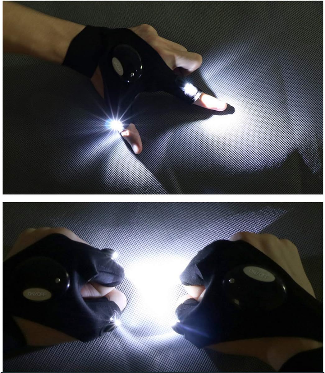 Guantes de linterna, guantes de linterna LED sin dedos, regalos de cumpleaños para hombre, linternas manos libres para trabajar en lugares oscuros