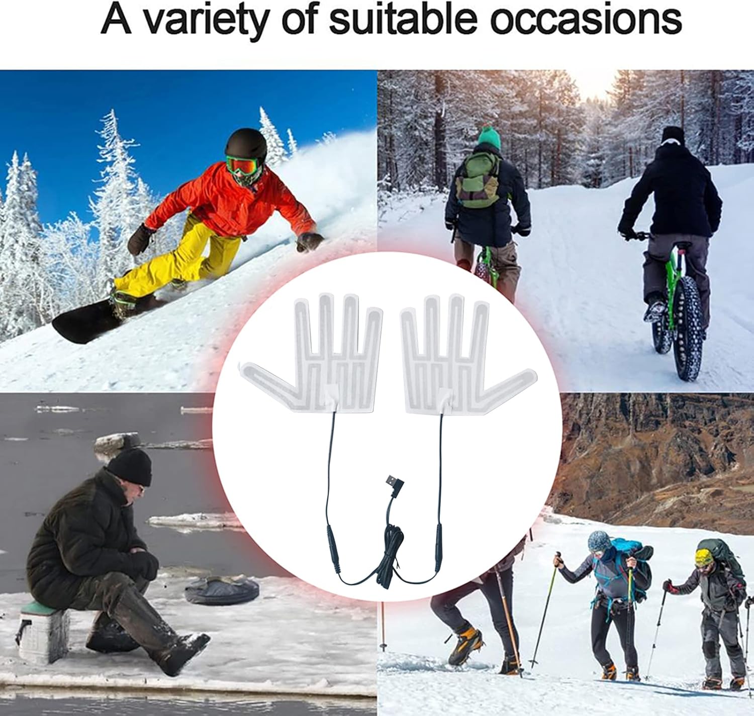 Almohadilla de guante calentada por USB, guantes de invierno cálidos de 5 dedos, almohadilla de calefacción eléctrica, película de calentamiento