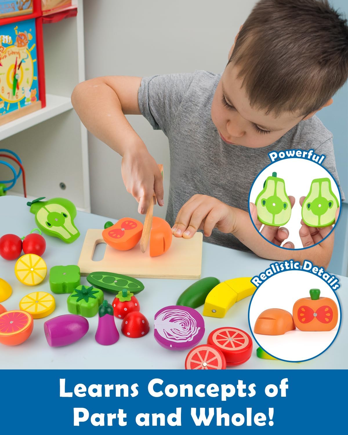 Juego de alimentos de madera para clasificar colores, comida de simulación para jugar, accesorios de cocina, juguete de corte de frutas y verduras,