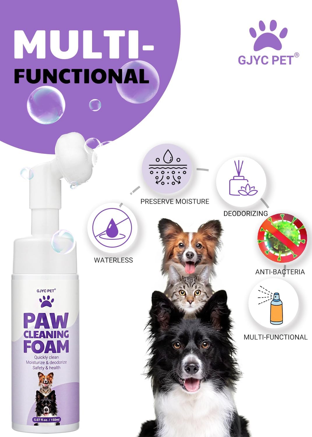 Limpiador de patas sin enjuague con espuma sin agua, limpiador de patas con limpiador de silicona mejorado, espuma mágica natural a base de plantas,