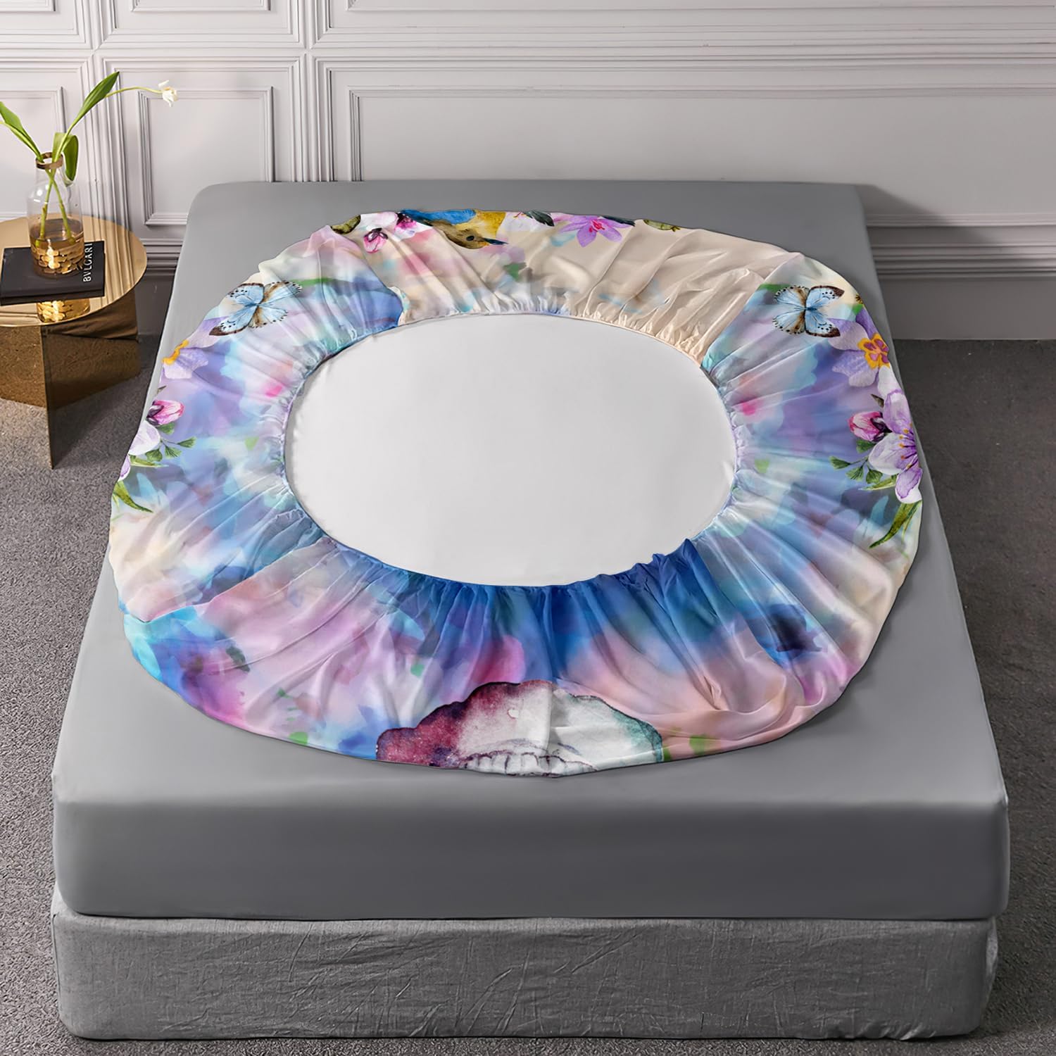 AILONEN Juego de sábanas bajeras de calavera floral tamaño matrimonial para niños y niños, juego de ropa de cama con diseño de calavera floral en 3D
