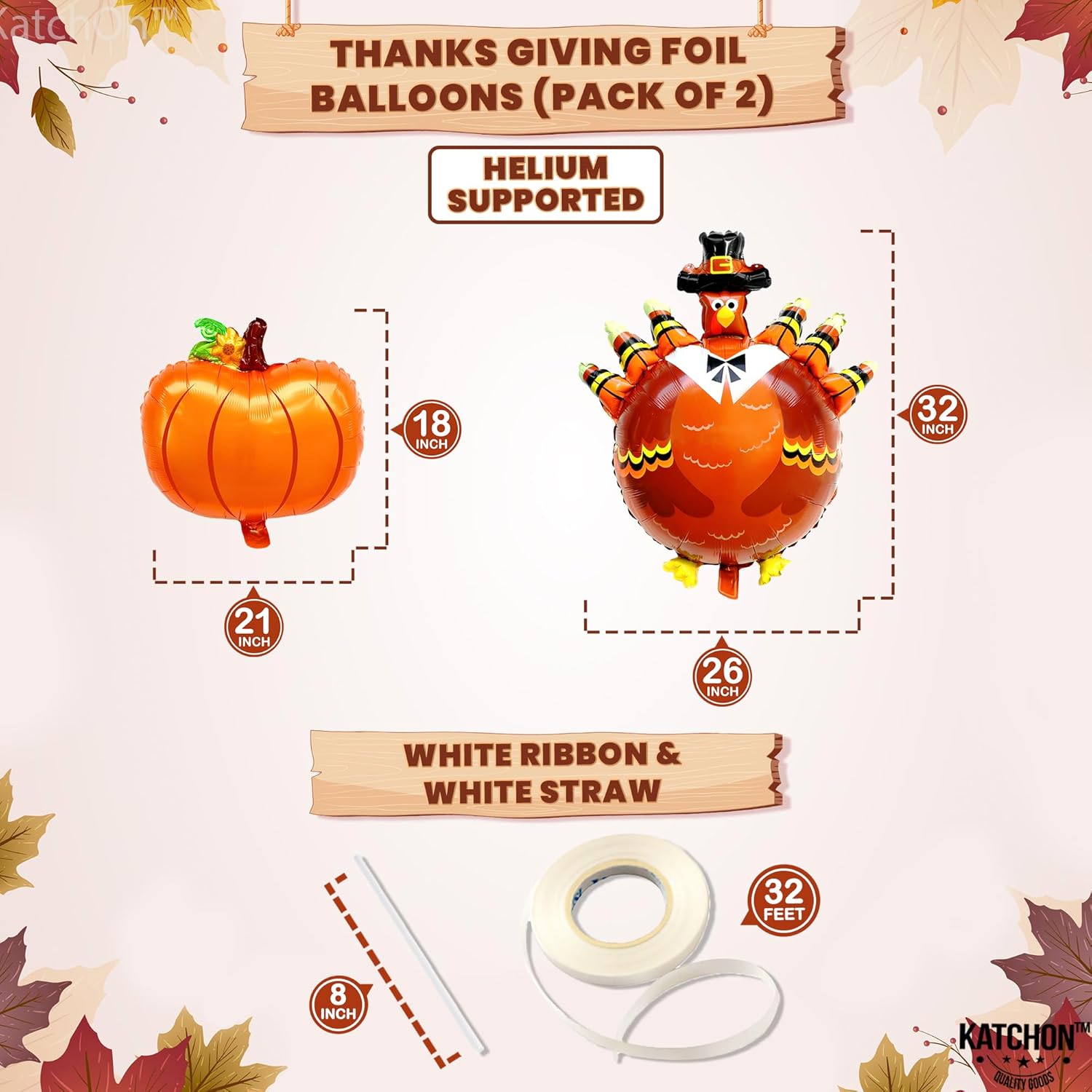 KatchOn, Juego de pancartas de globos de Happy Friendsgiving  Grande de 16 pulgadas, paquete de 3  Globos de pavo y calabaza  Cartel de regalo de