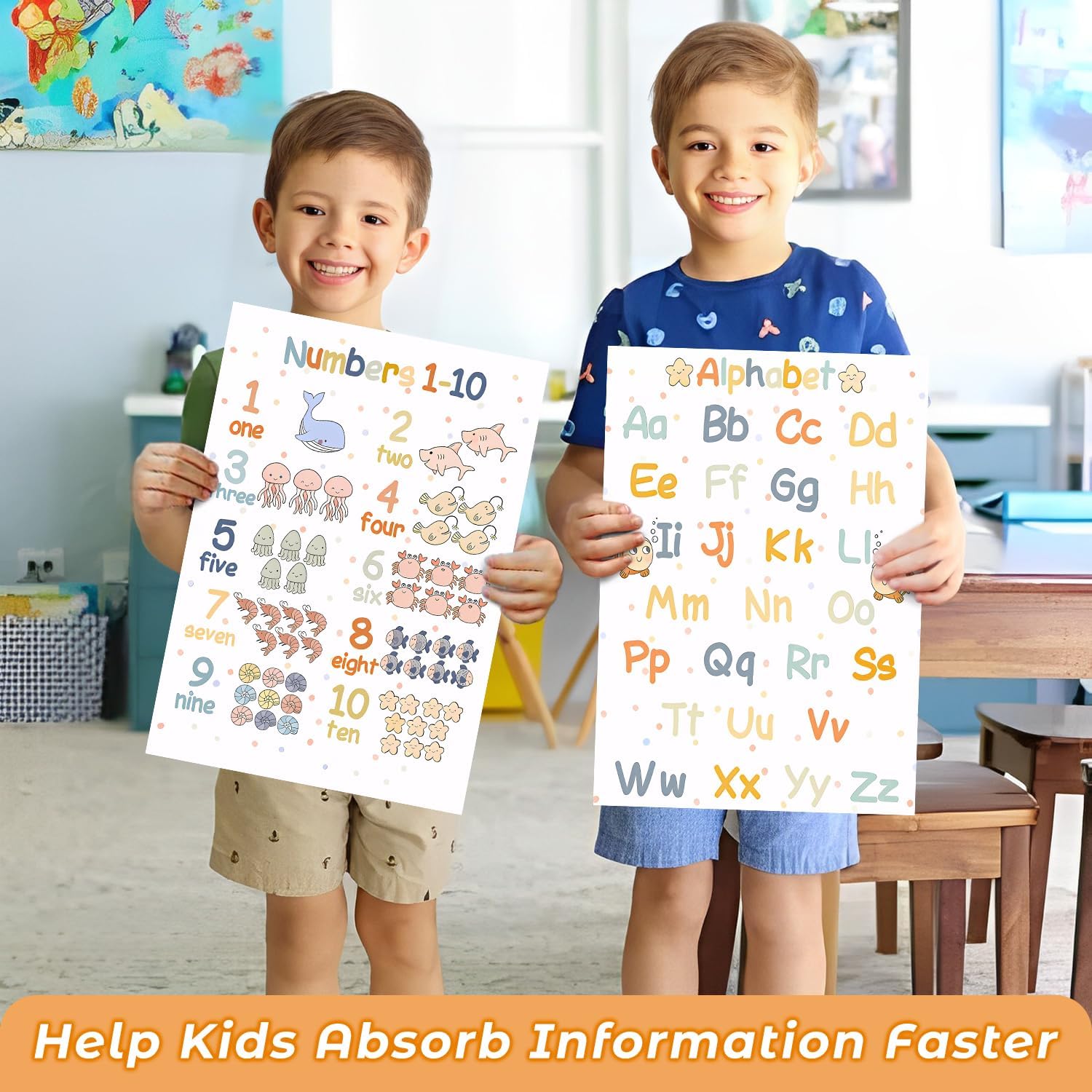 8 Boho Educational Posters for Toddlers, Pre K Learning Posters for Toddlers 3-5, Months of the Year, Numbers, Alphabet Posters Kindergarten