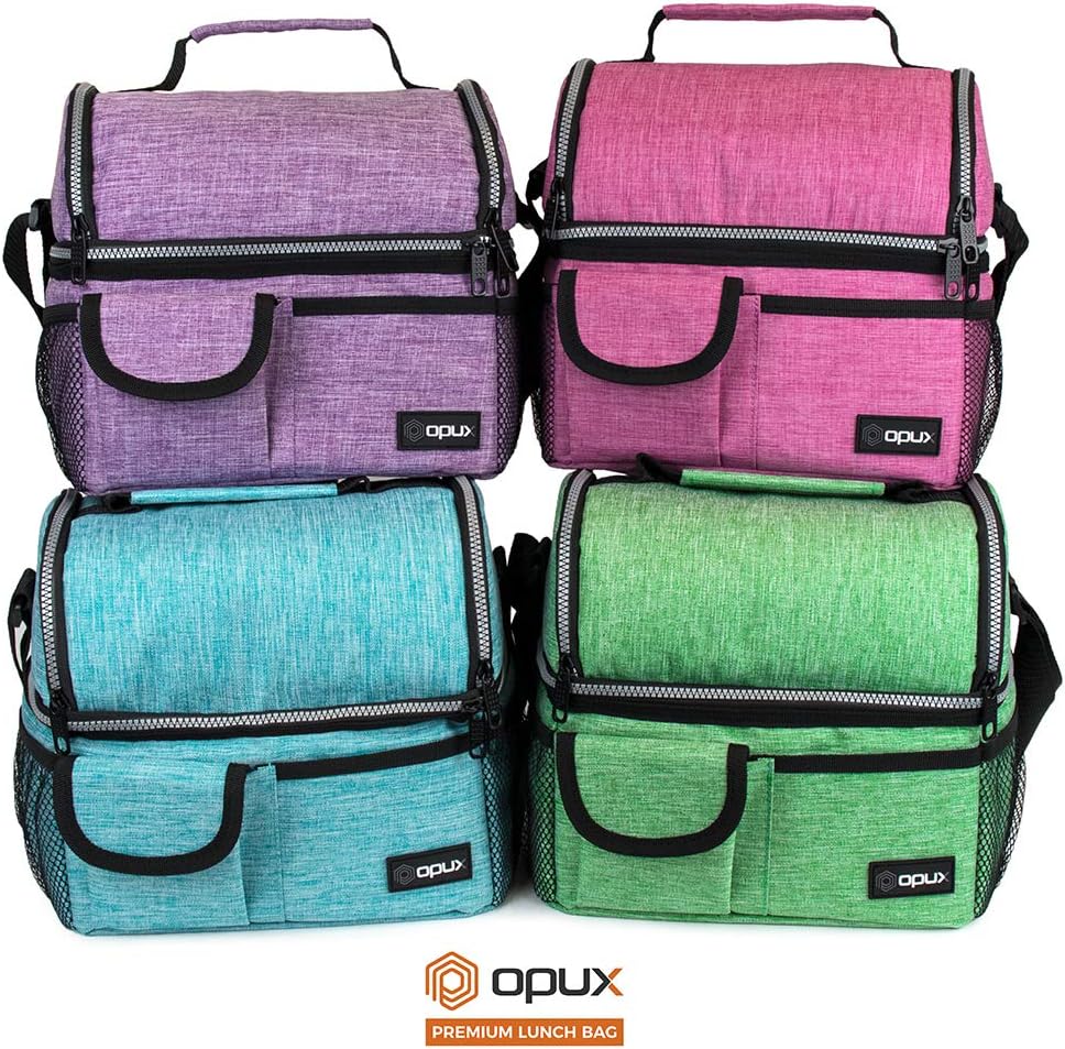 Opux – Bolsa de almuerzo aislada de doble compartimento para hombres y mujeres  Bolsa de almuerzo reutilizable con correa para el hombro, forro
