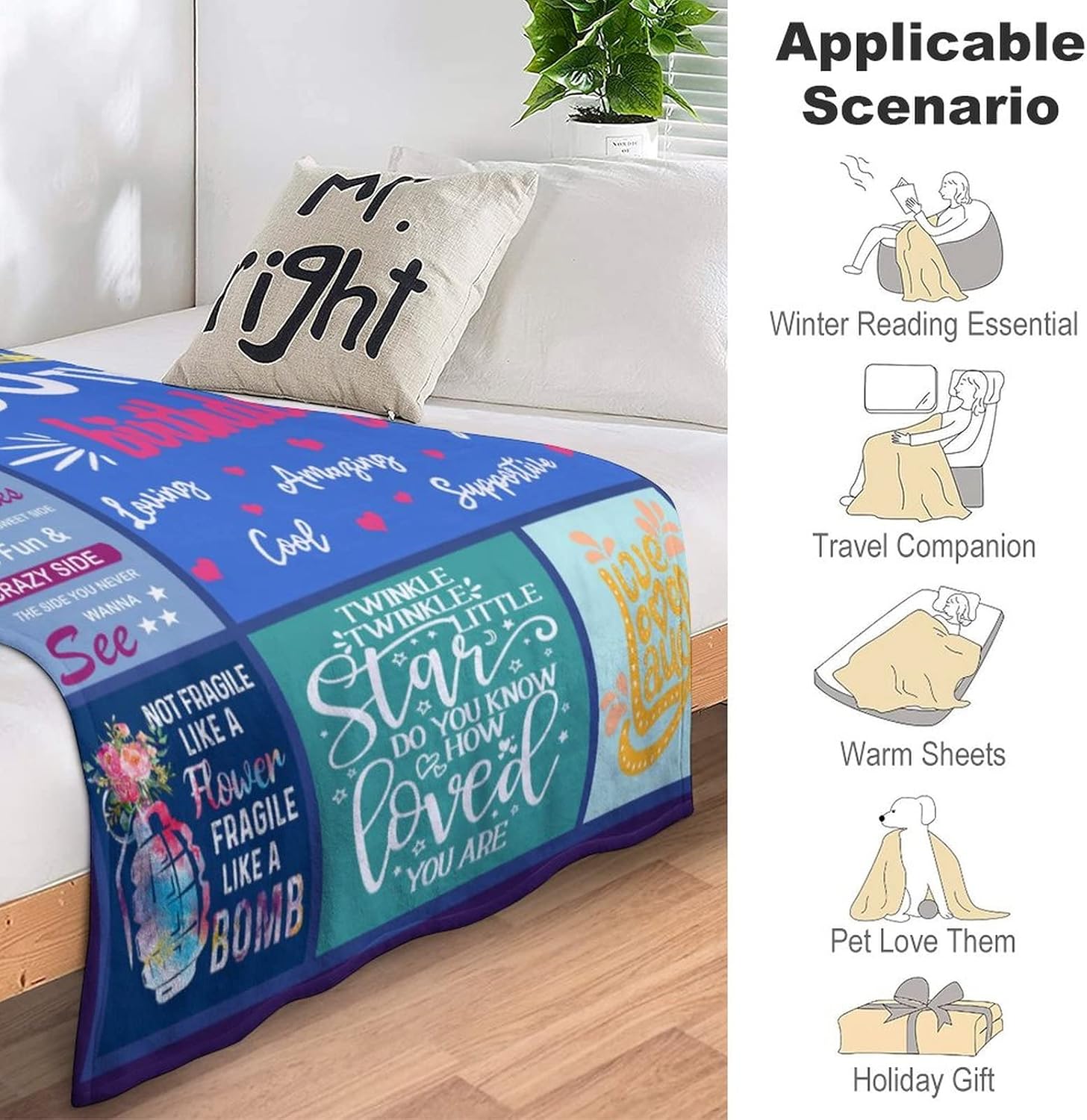 Manta de regalo de 60 cumpleaños para mujer, ideas de regalo de cumpleaños 60 para mujeres, regalos de 60 años para mujeres, mantas de 50 x 60