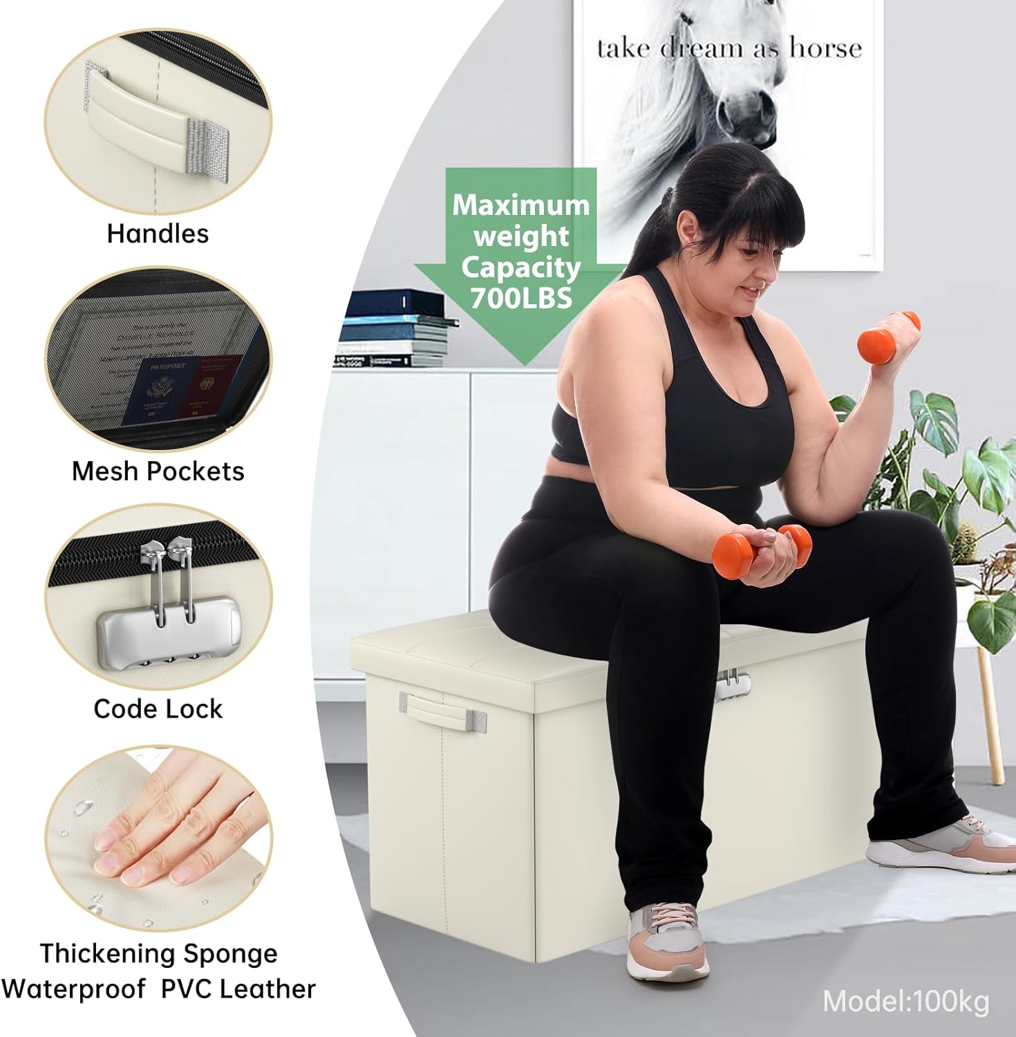 DocSafe Banco otomano de almacenamiento con cerradura, banco de almacenamiento plegable ignífugo, taburete de almacenamiento con almacenamiento