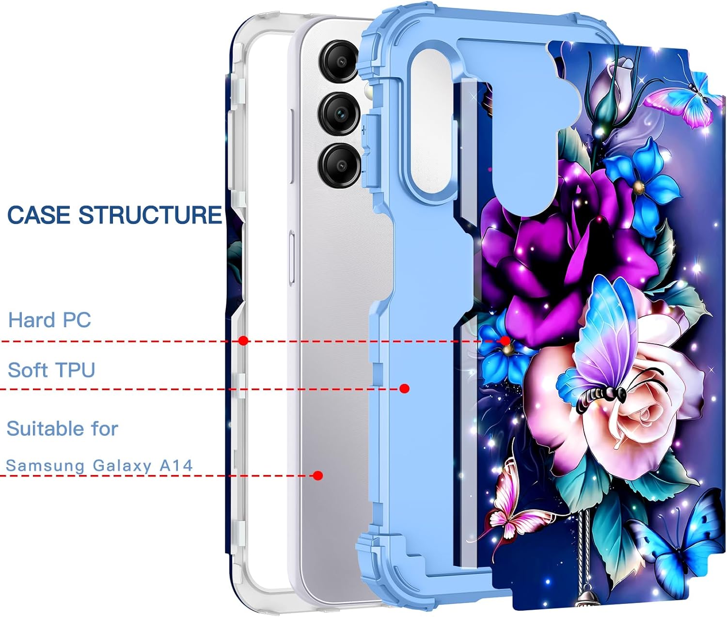 LONTECT Funda protectora para Galaxy A14 5G a prueba de golpes, 3 en 1, resistente, híbrida, resistente, de alto impacto, para Samsung Galaxy A14 5G