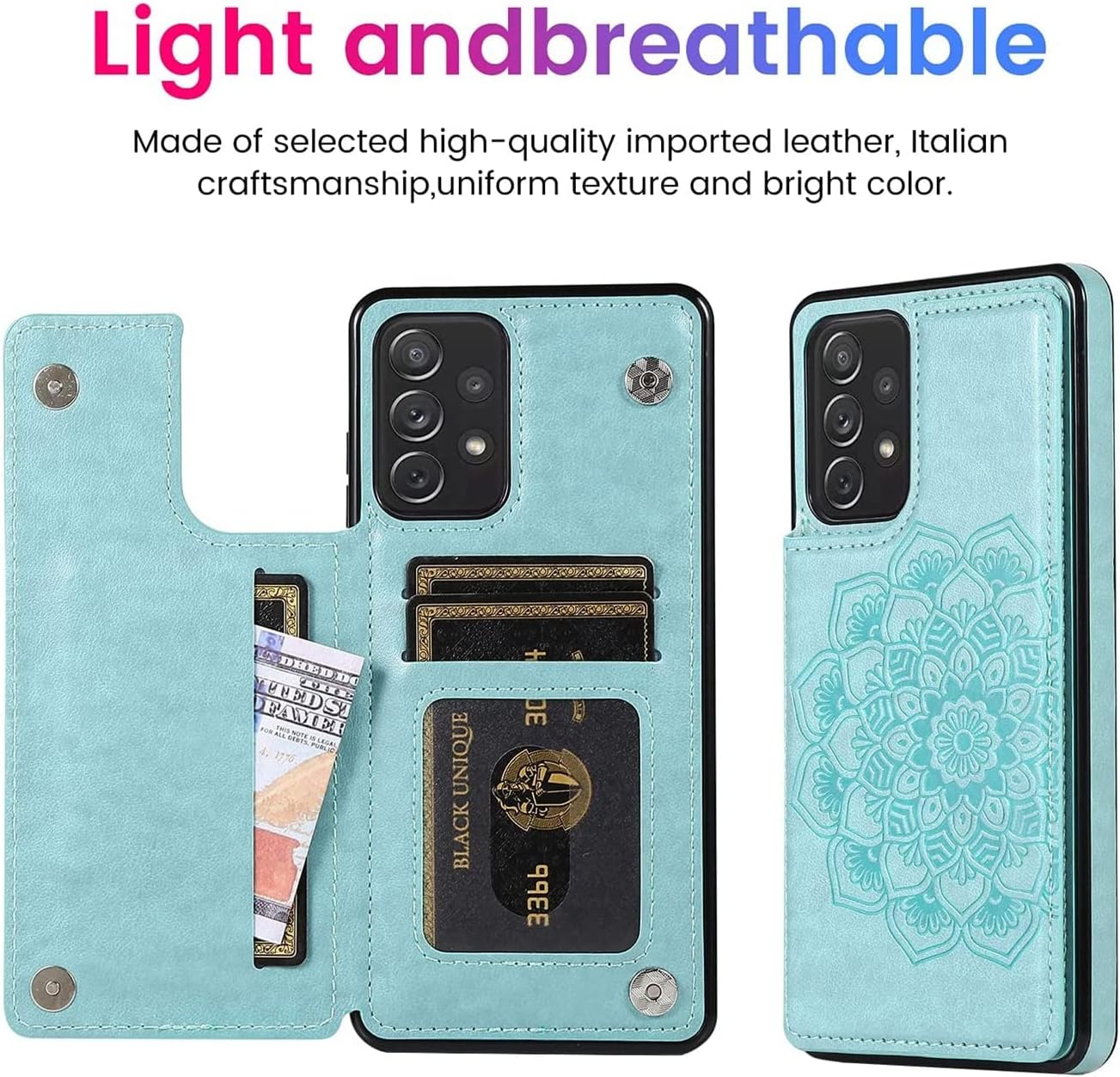 Anyisposs Funda de teléfono para Samsung Galaxy A52 5G  4G Funda tipo cartera con protector de pantalla de vidrio templado, ranuras para tarjetero,